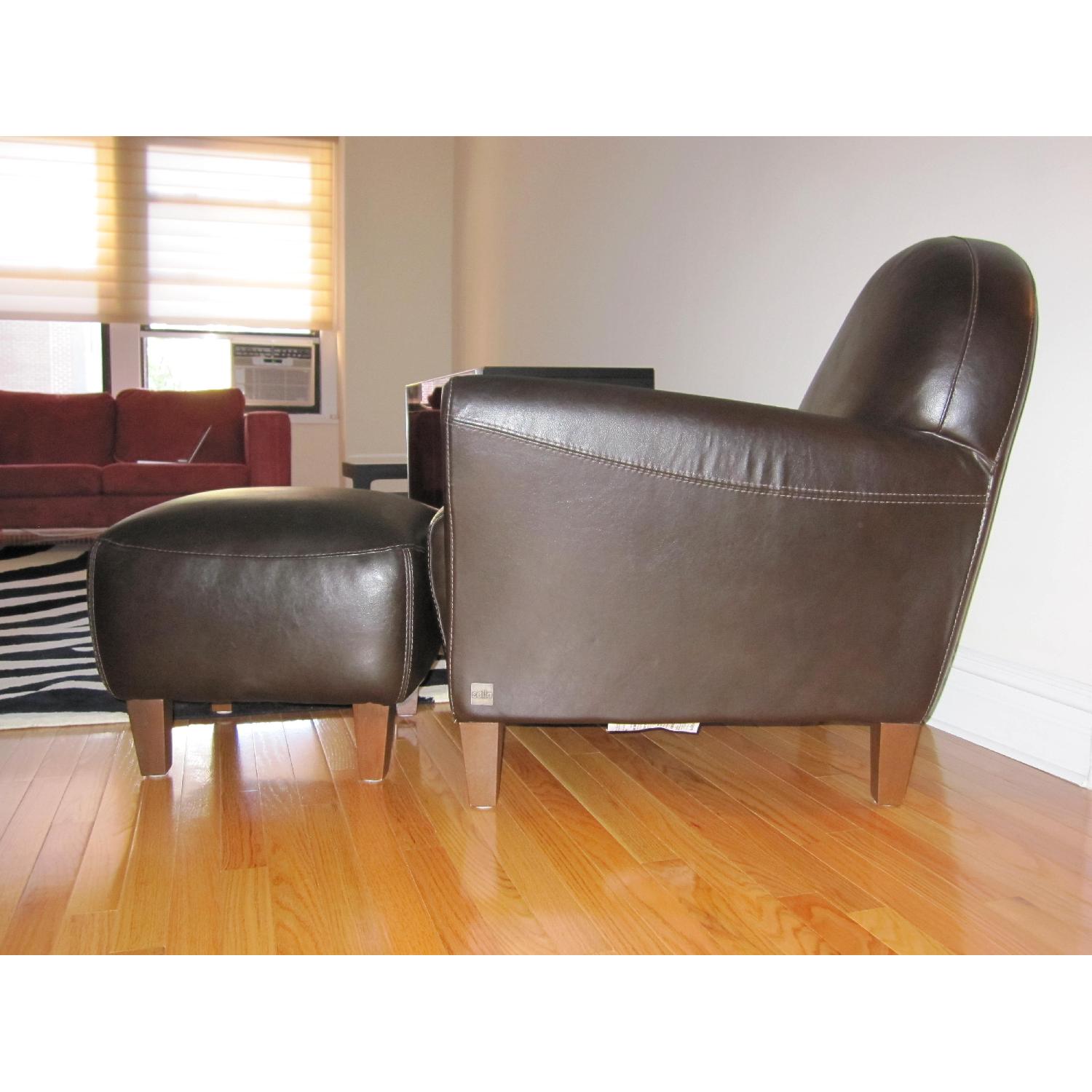 Calia Brown Leather Club Chair and Ottoman - image-5