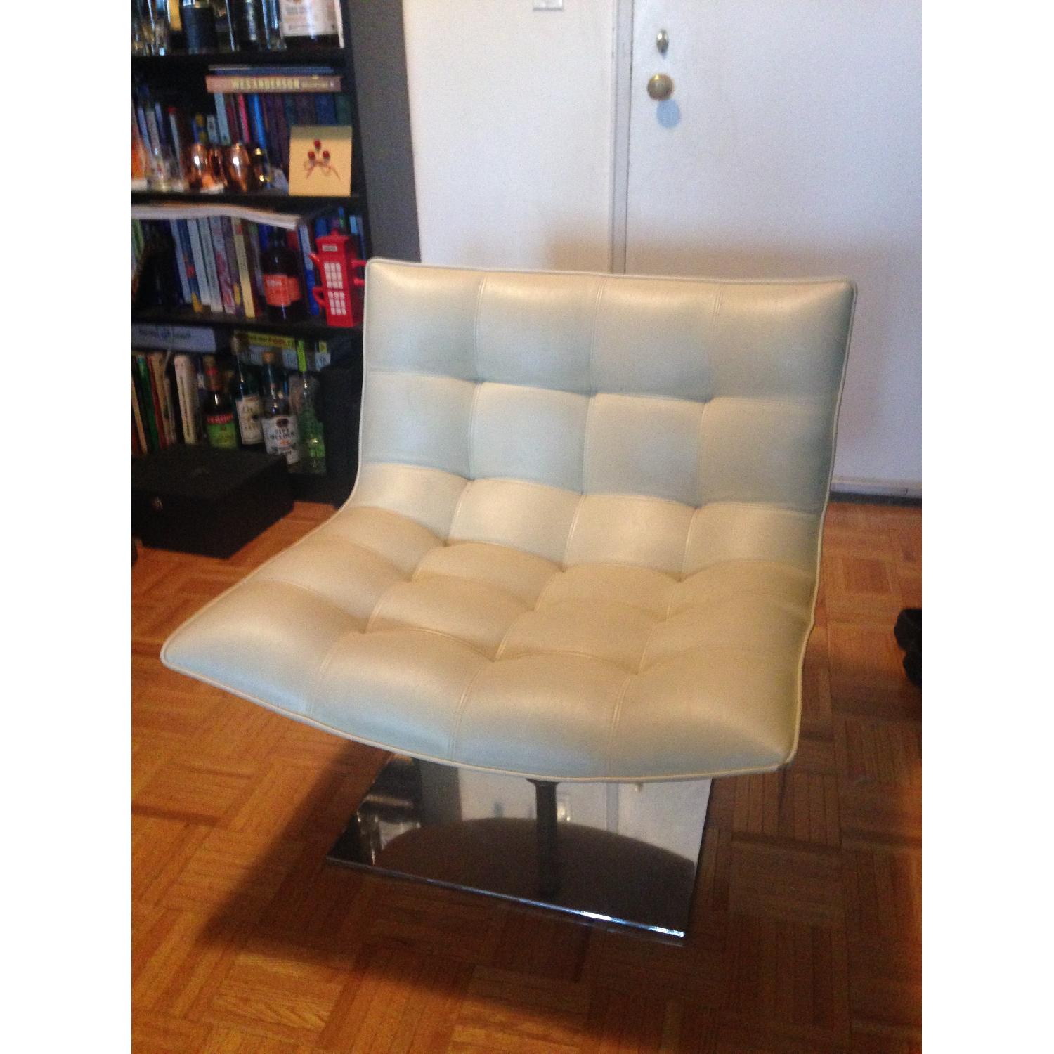 Ivory Leather Swivel Chair - image-4
