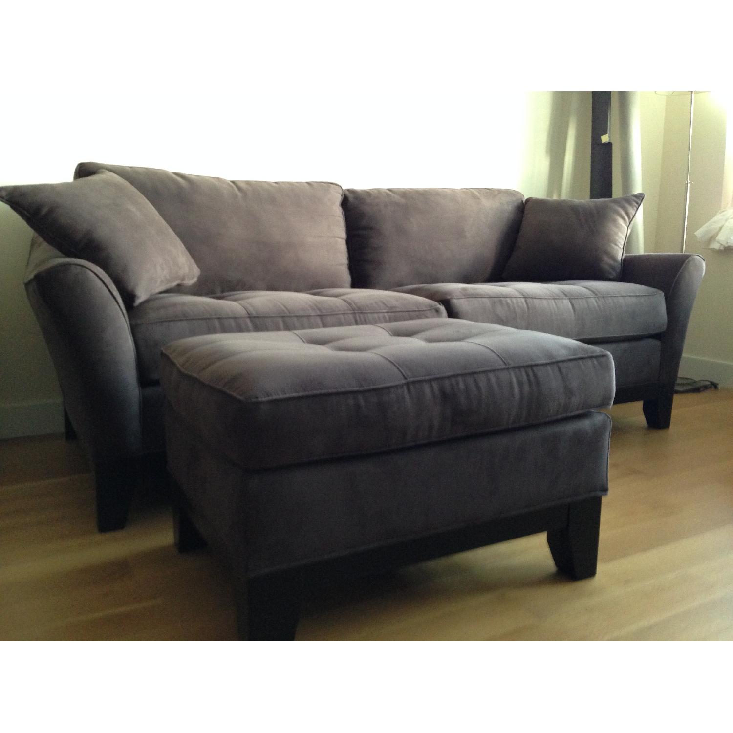 Raymour & Flanigan Grey Rory Microfiber Sofa + Ottoman AptDeco