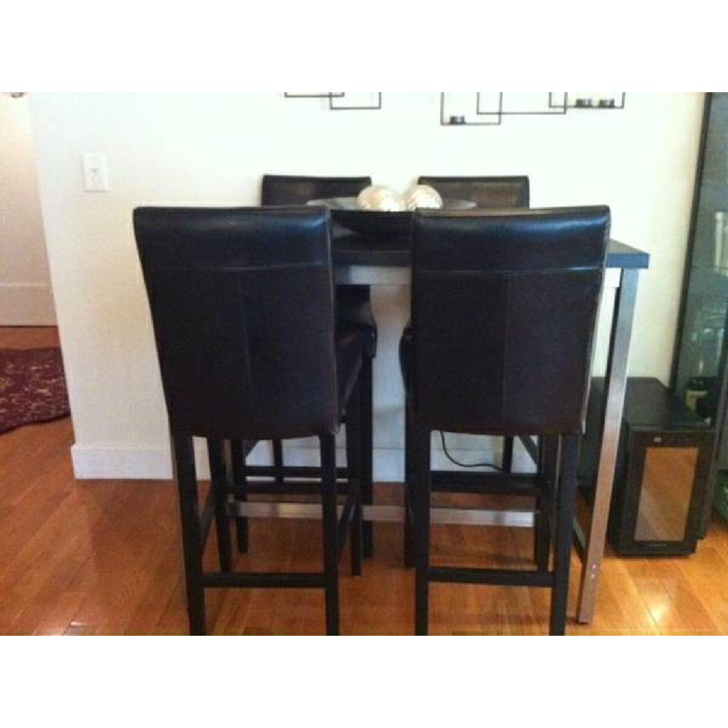 Pier 1 Black High Top Table w/ 4 Black Leather Bar Stools - image-2