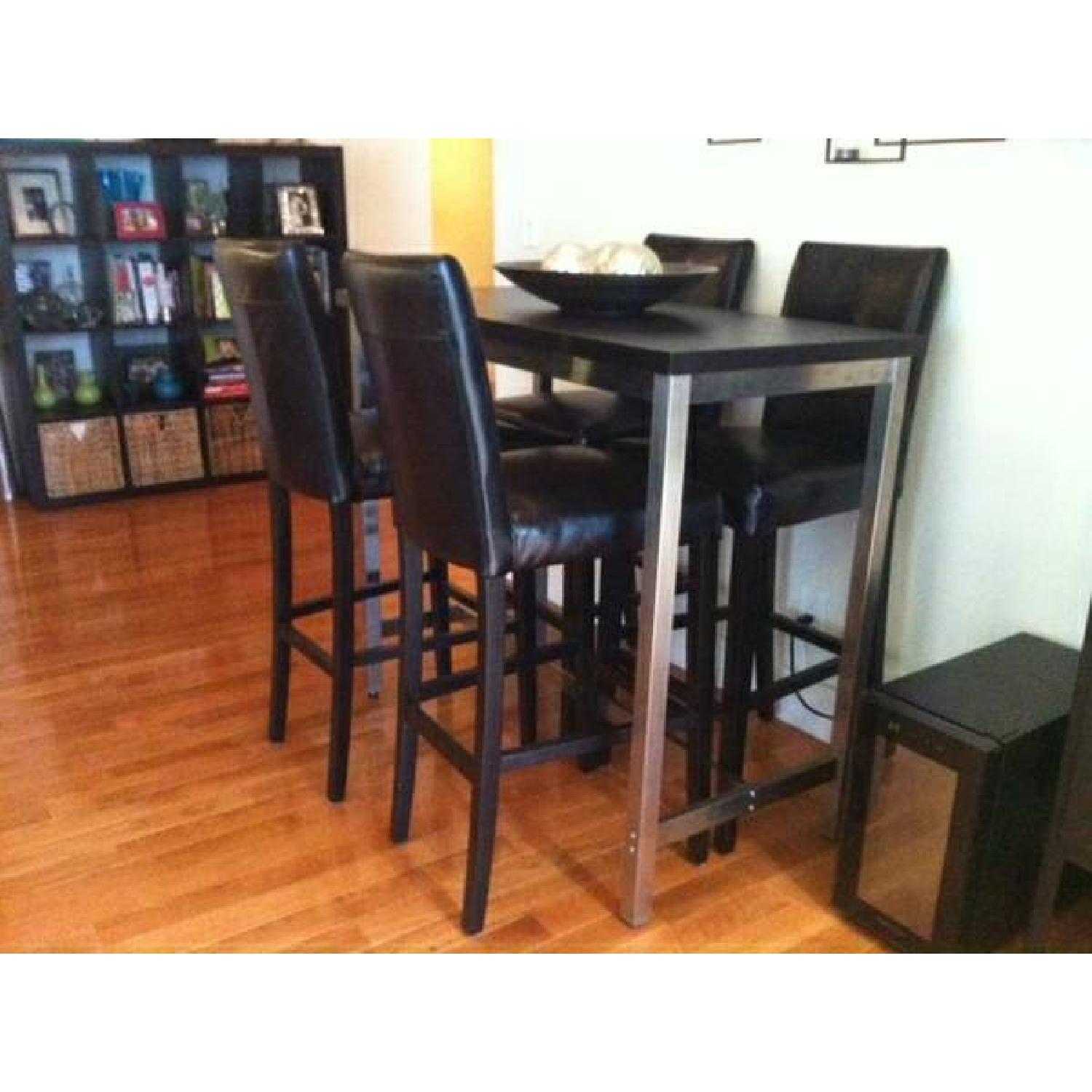 Pier 1 Black High Top Table w/ 4 Black Leather Bar Stools - image-3