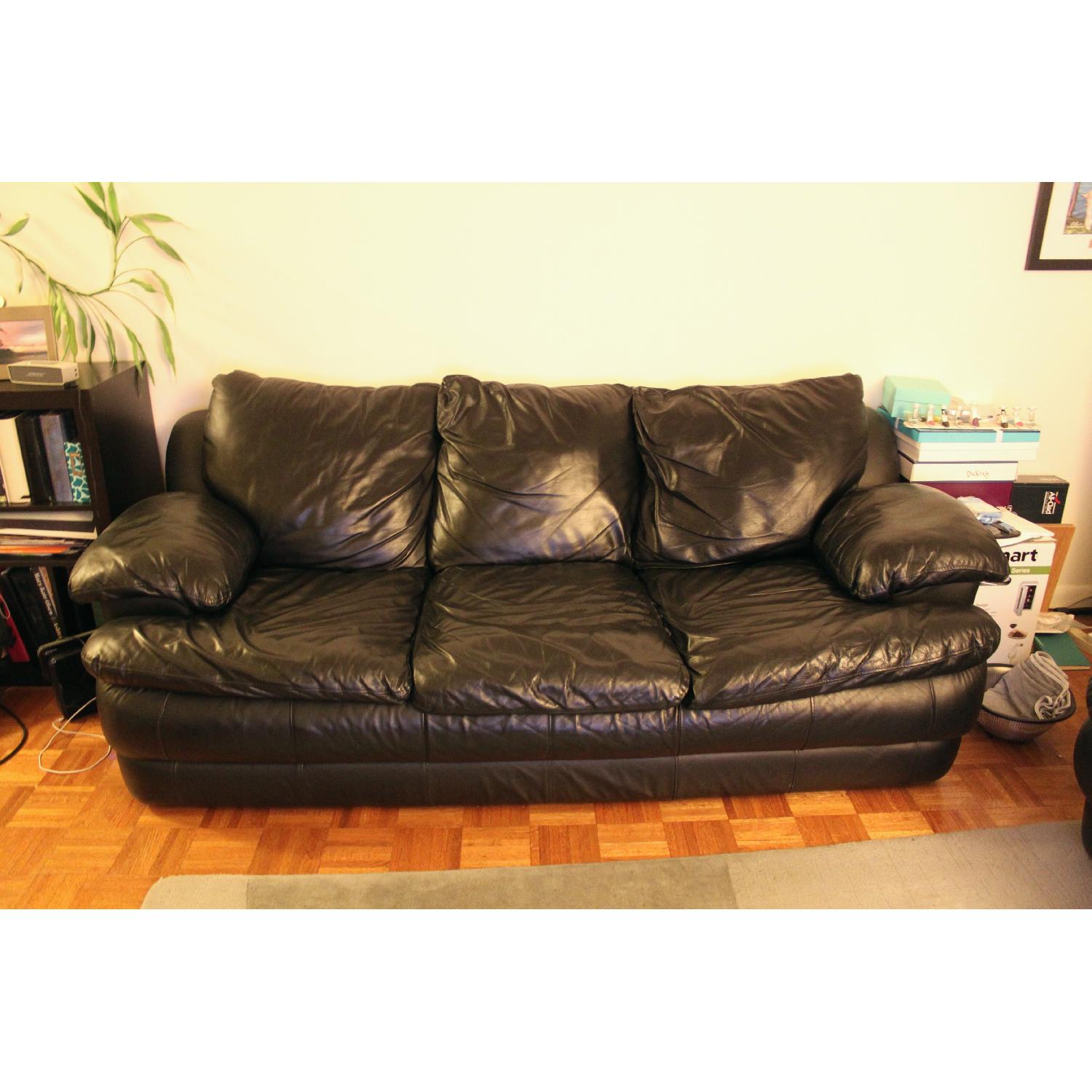 Black Leather 3 Seater Sofa - image-1
