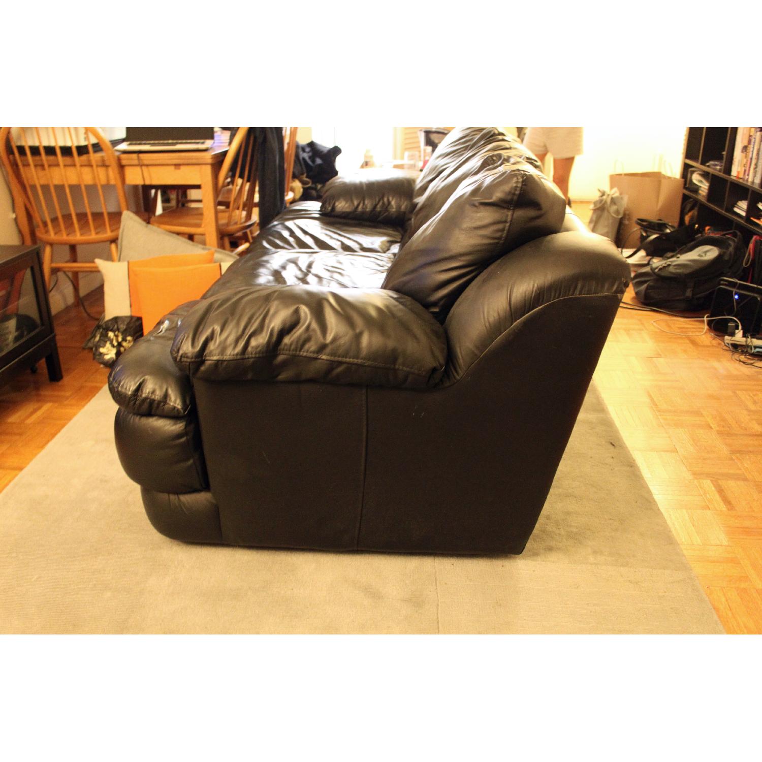 Black Leather 3 Seater Sofa - image-2