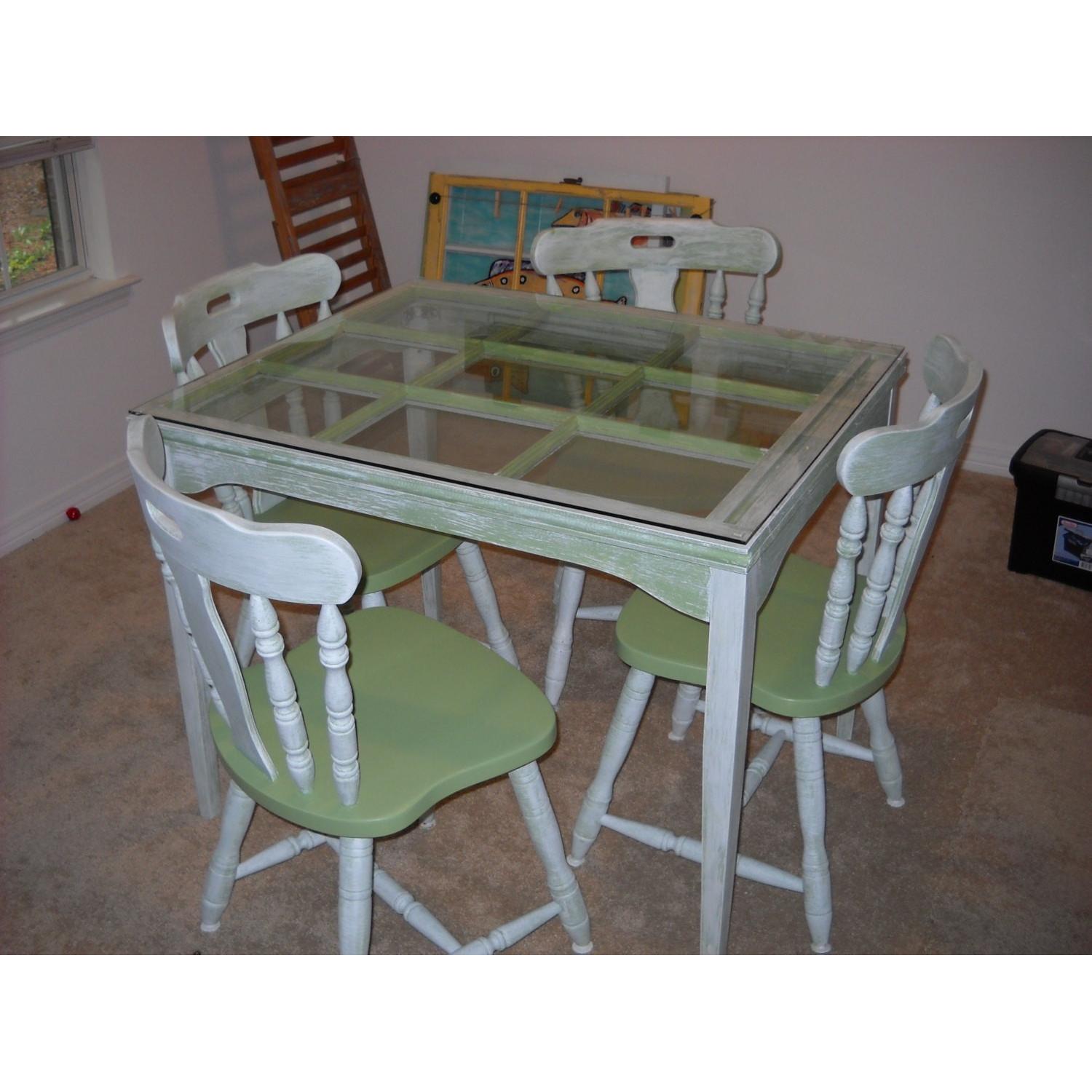 Wooden Window Dining Table w/ 4 Chairs - image-1