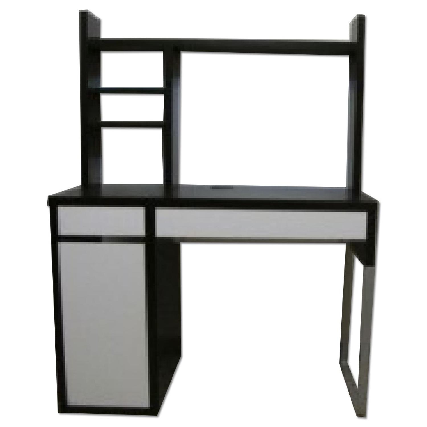 Ikea Micke Desk Brown-White with High Add-On Unit - image-0