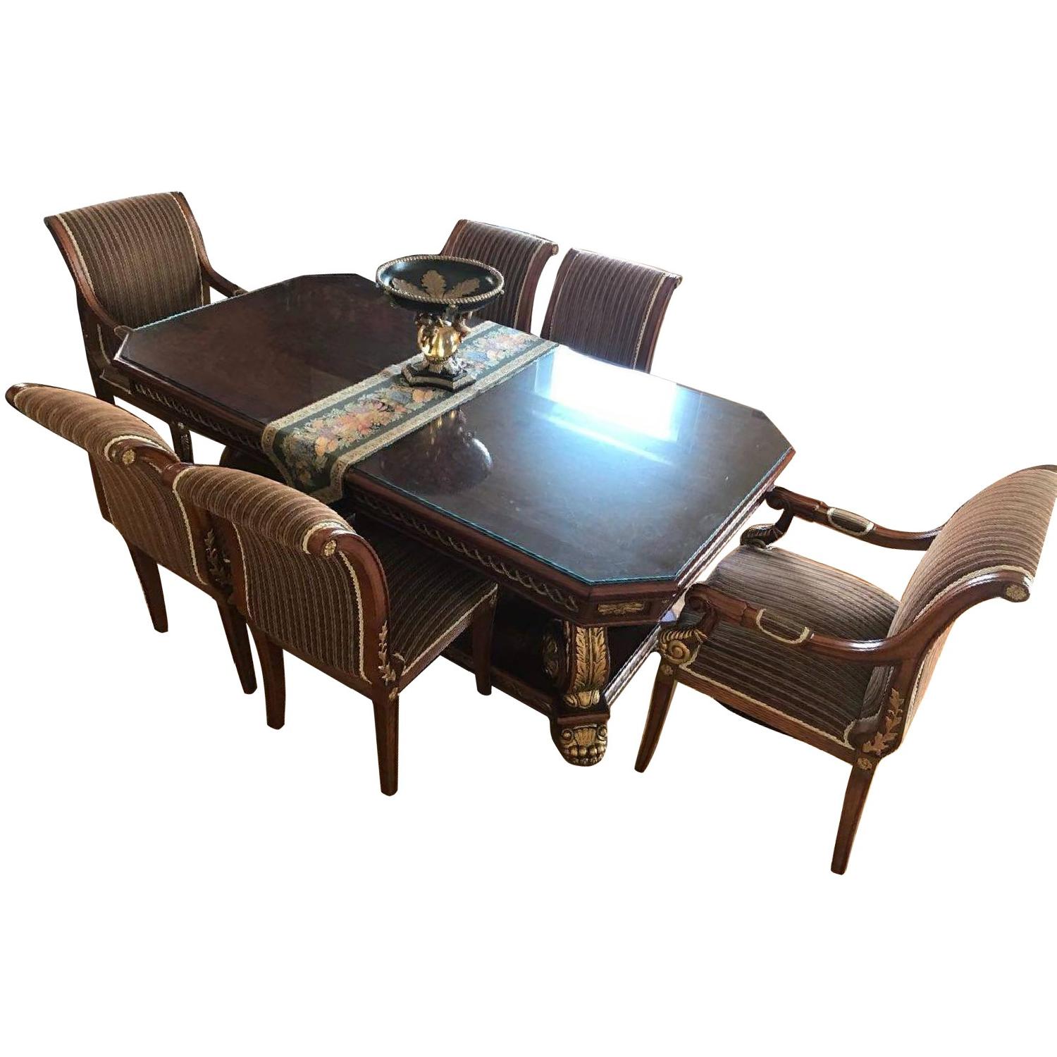 Antique Glass Top Dining Table w/ 6 Chairs - AptDeco