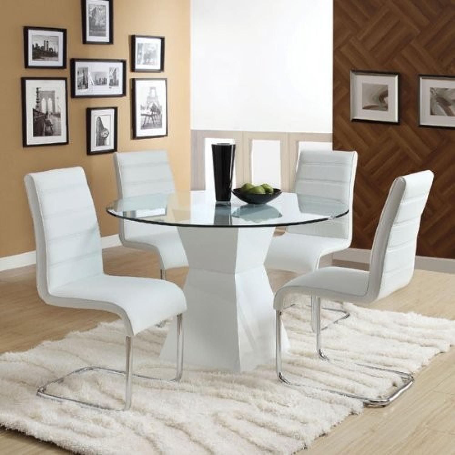 Round Glass Table w/ 4 Chairs in White Finish - image-1