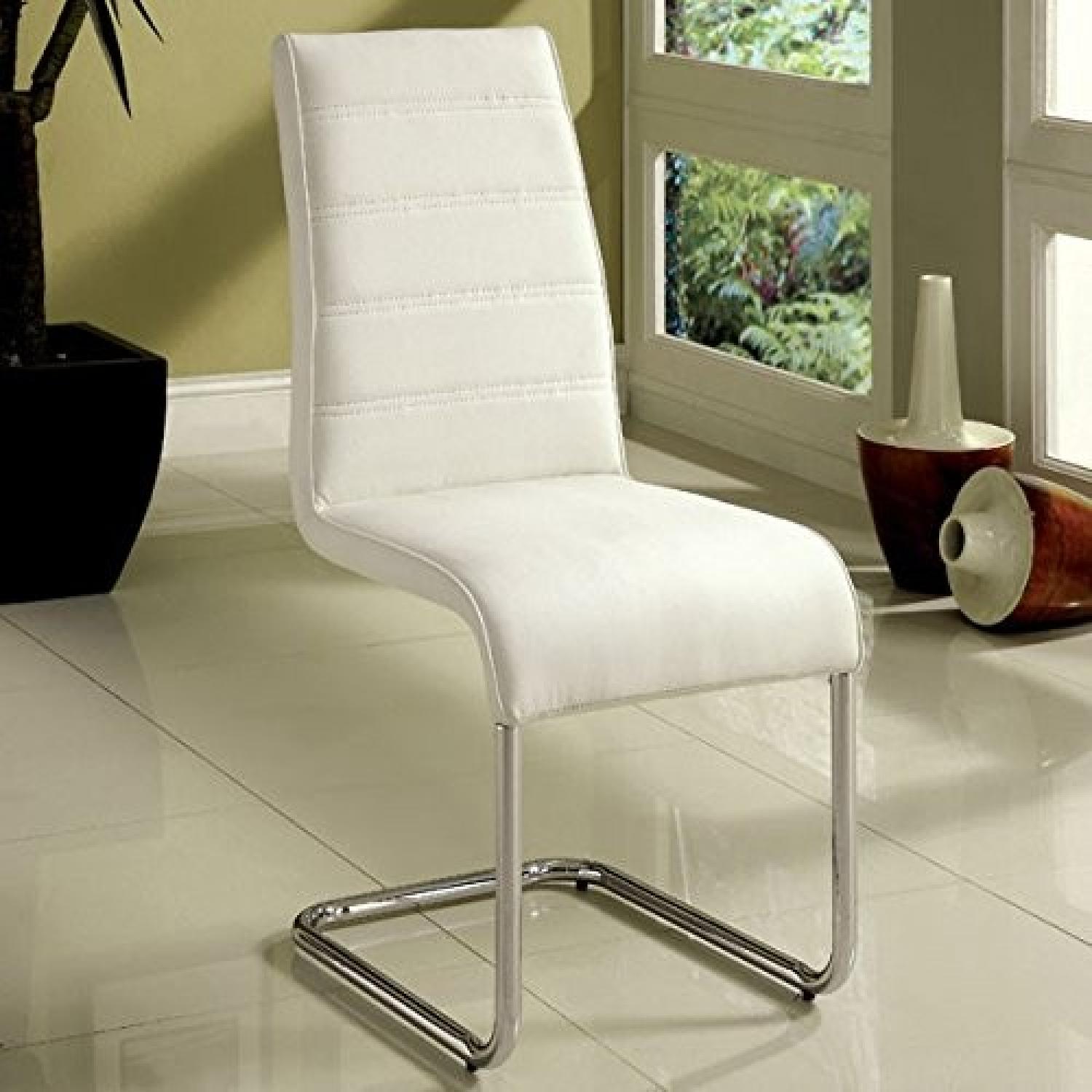 Round Glass Table w/ 4 Chairs in White Finish - image-3