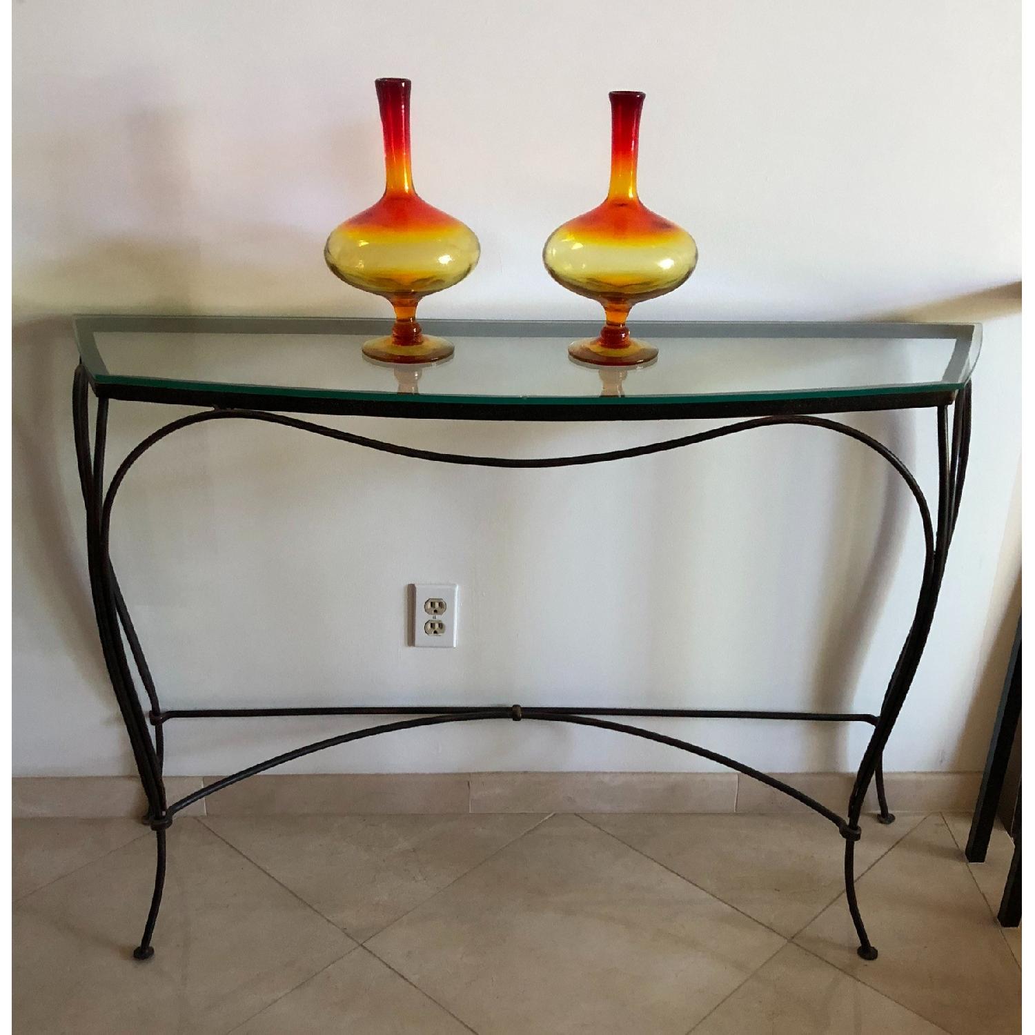 Wrought Iron & Glass Console Table - image-1