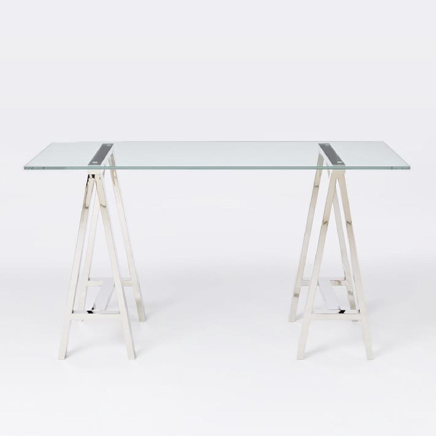 West Elm Clear Tempered Glass Desk w/ Metal Base - image-1