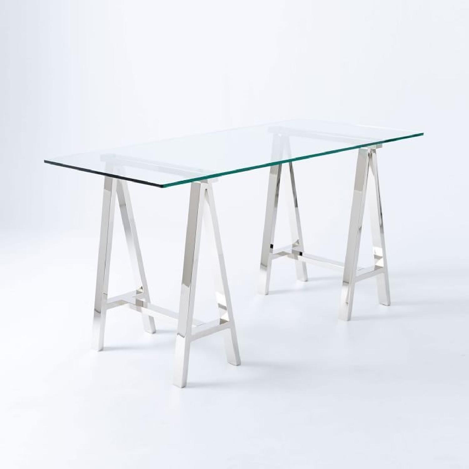 West Elm Clear Tempered Glass Desk w/ Metal Base - image-3