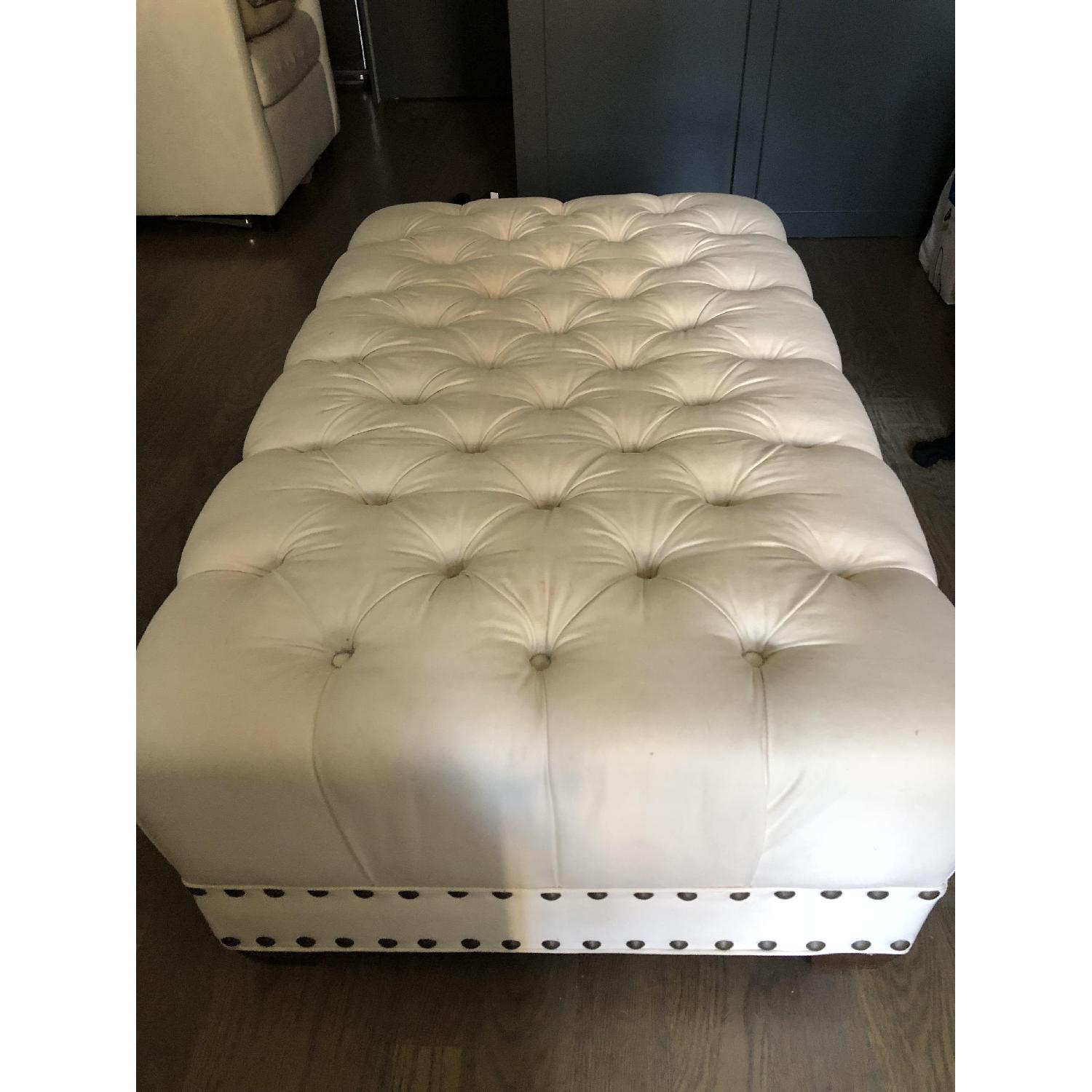 Pottery Barn Tufted Upholstered Ottoman w/ Nailheads - image-1