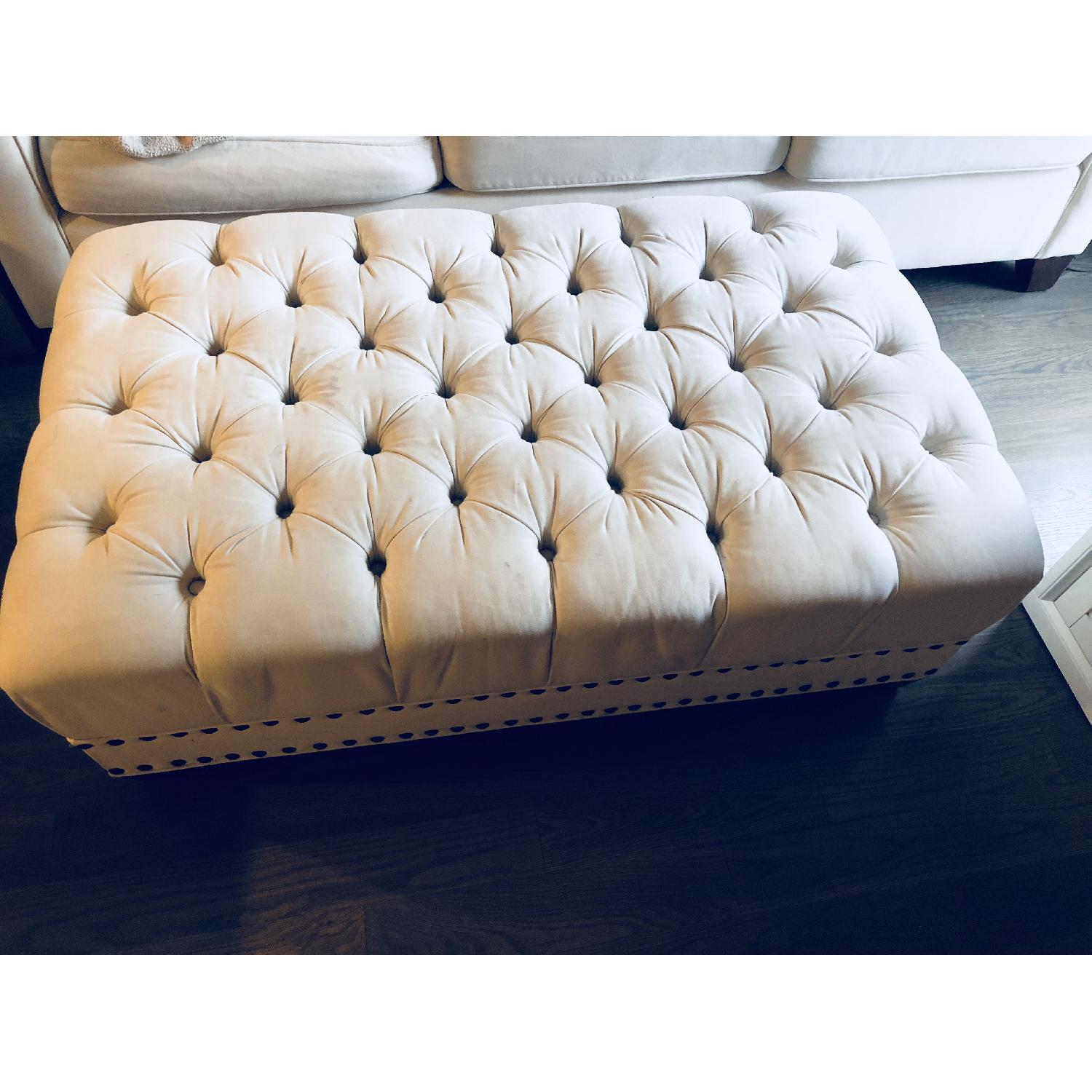 Pottery Barn Tufted Upholstered Ottoman w/ Nailheads - image-2