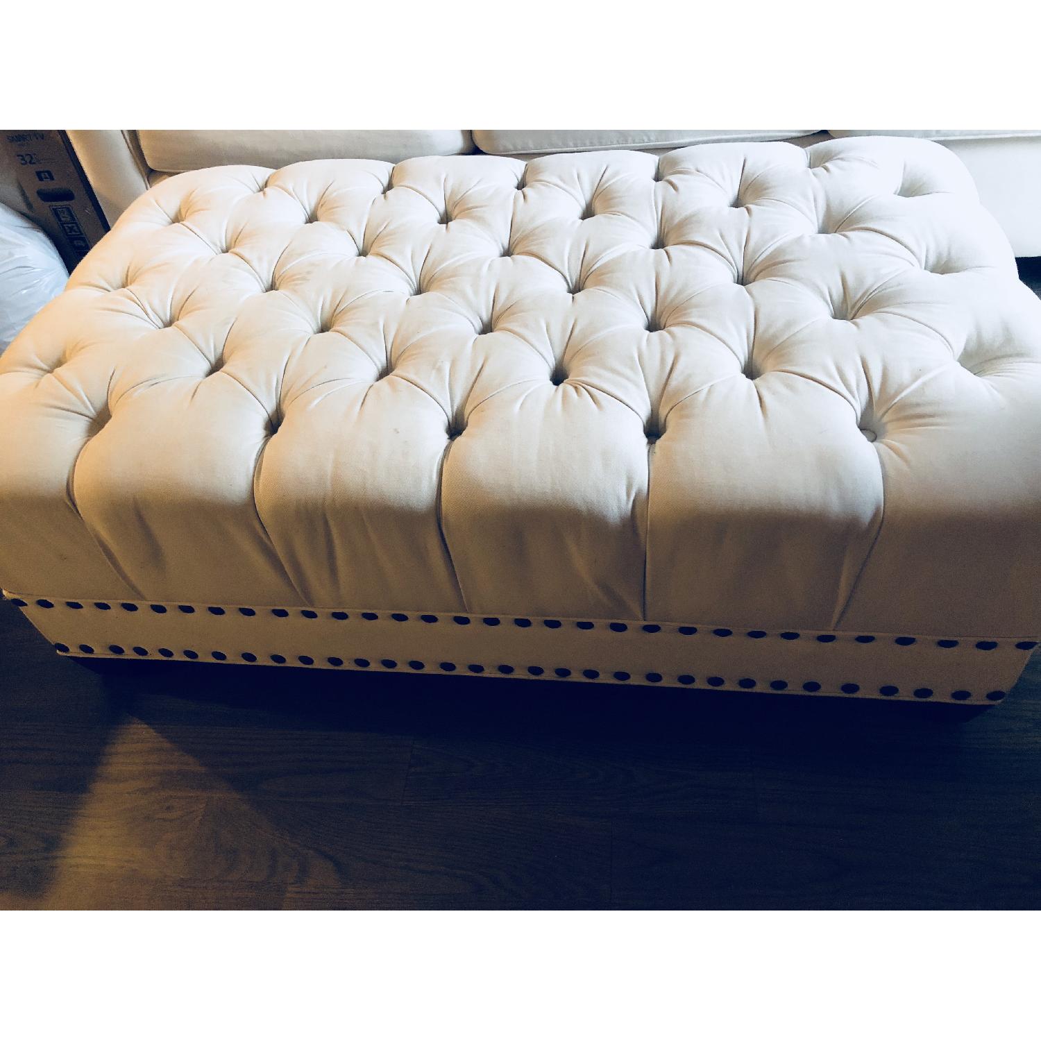 Pottery Barn Tufted Upholstered Ottoman w/ Nailheads - image-3