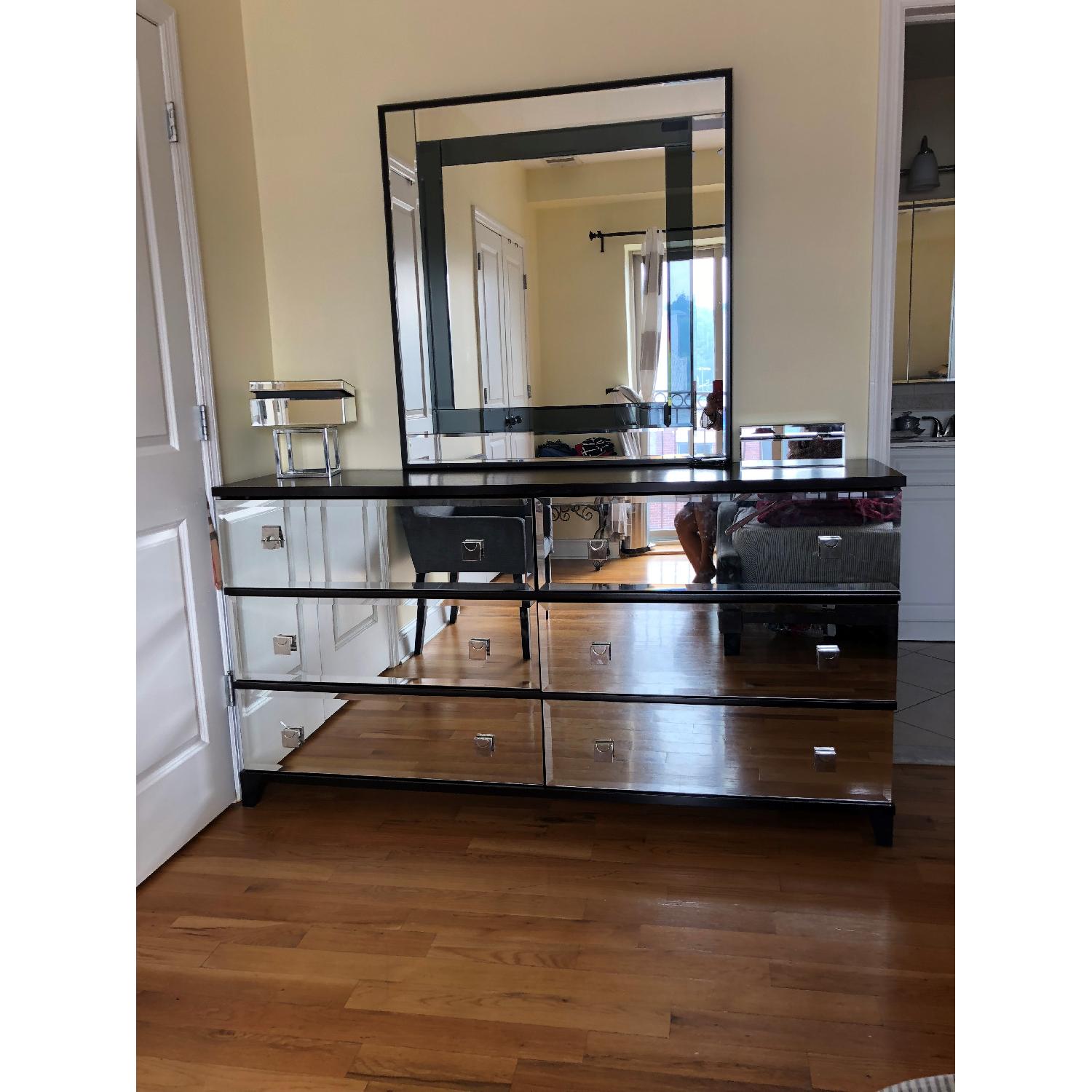 6 Drawer Dresser w/ Glass Panels & Attached Mirror - image-1