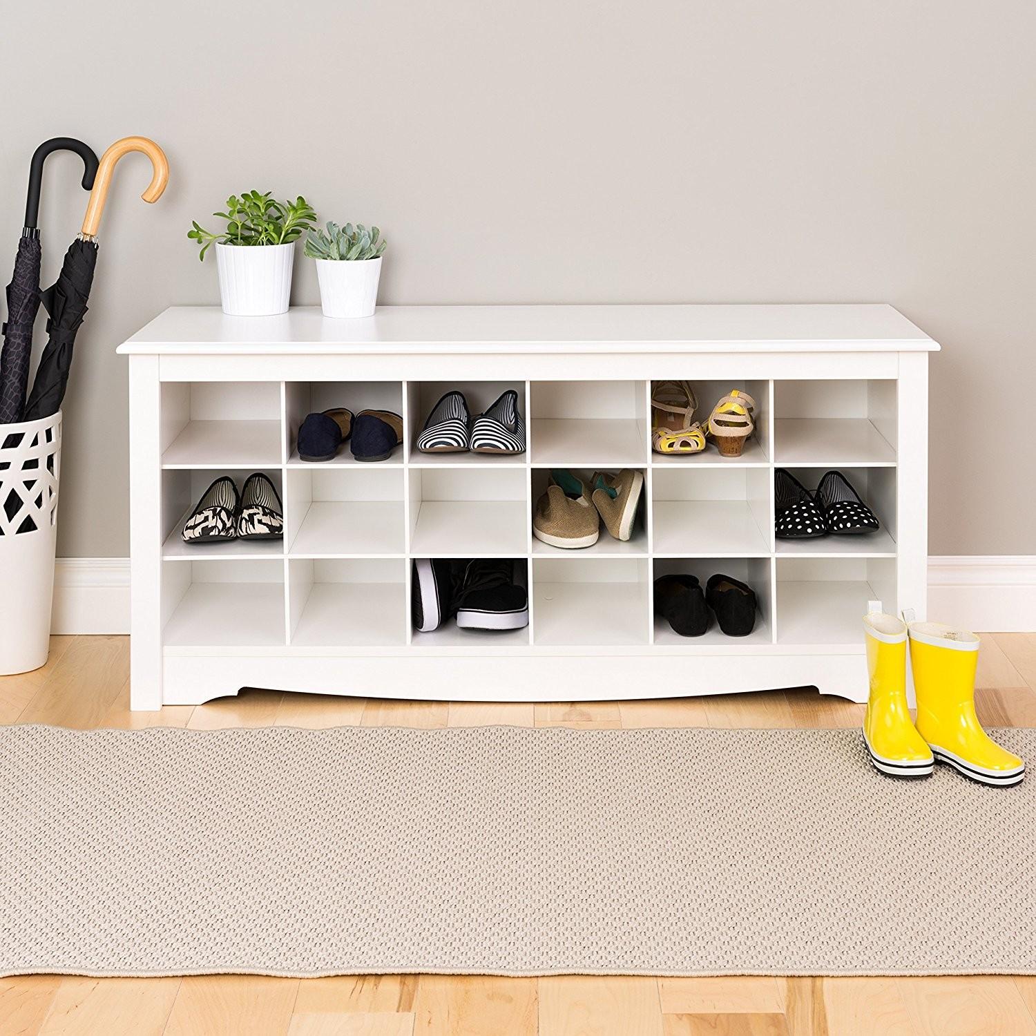 Prepac White Shoe Storage Cubbie Bench - image-1