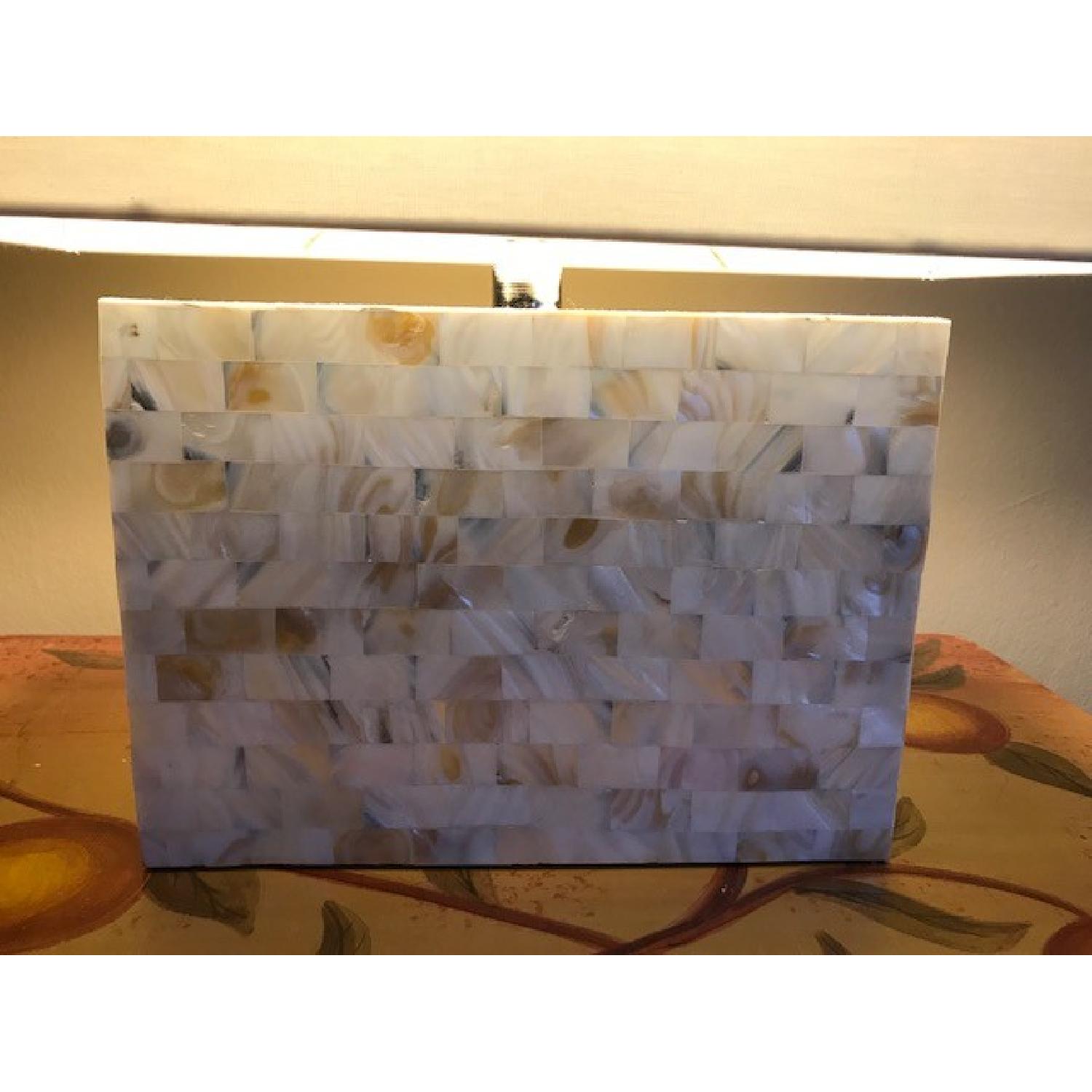 CB2 Mosaic Shell Base Table Lamp w/ Natural Linen Shade - AptDeco