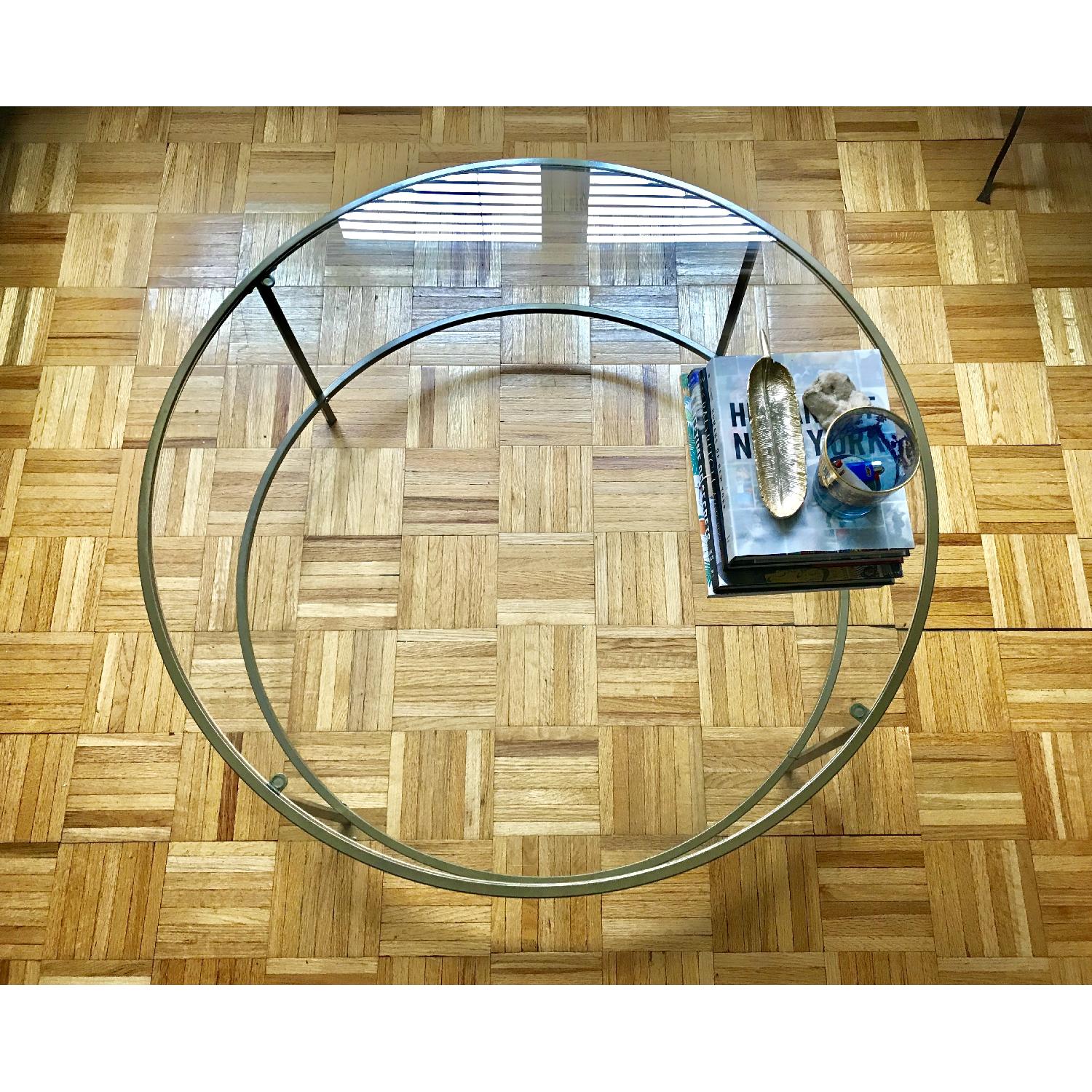 Joss & Main Glass Round Coffee Table w/ Gold Metal Frame - image-3
