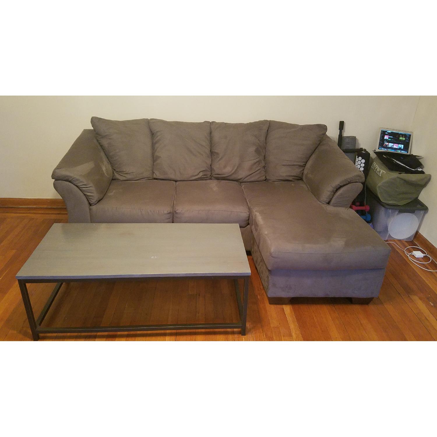 Ashley Darcy Cobblestone Grey Chaise Sectional Sofa - image-3