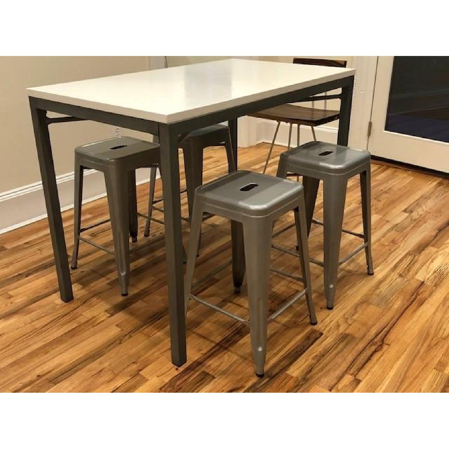 Crate and Barrel Parsons White High Top Table w/ Zinc Base AptDeco