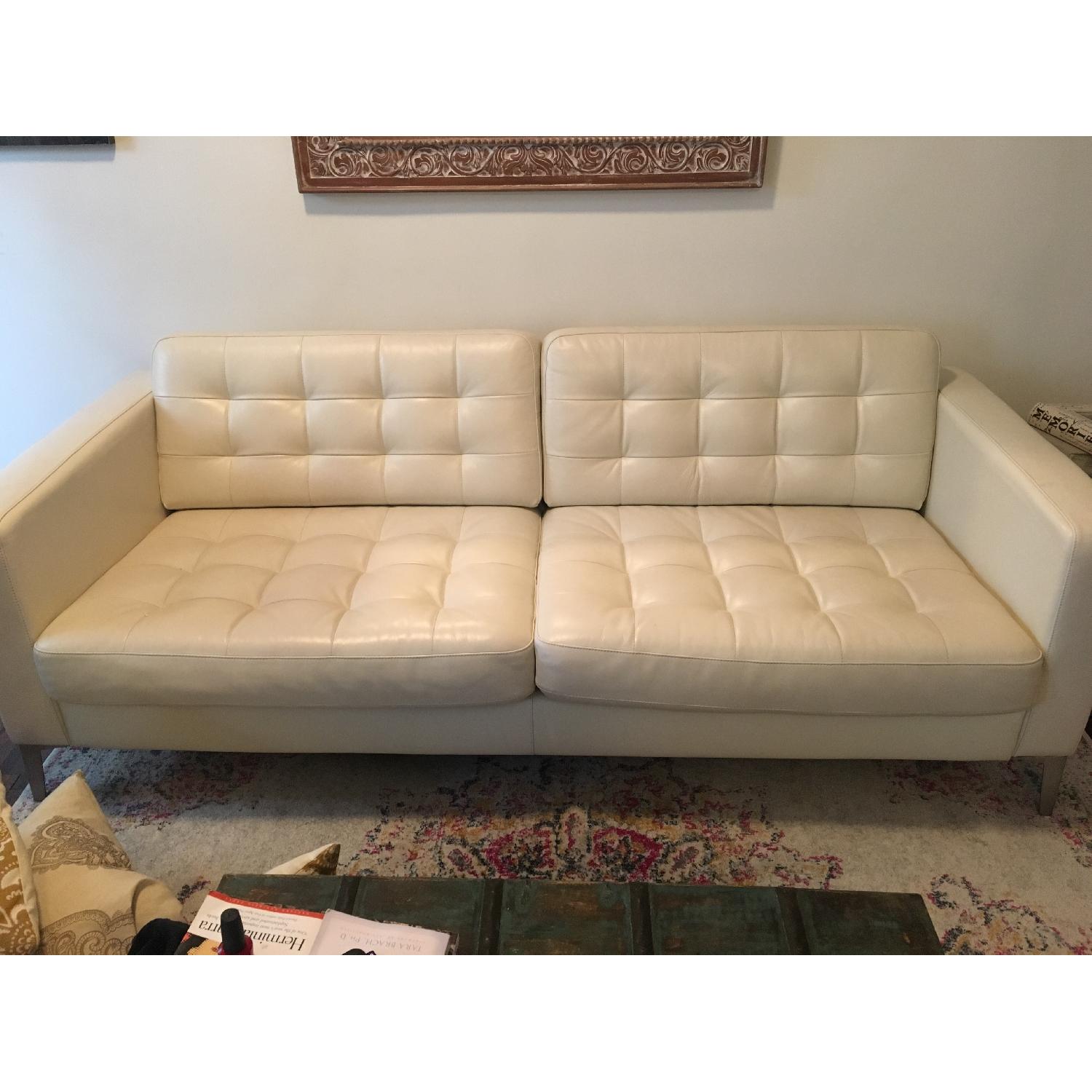 Ikea Landskrona White Leather Sofa - image-1