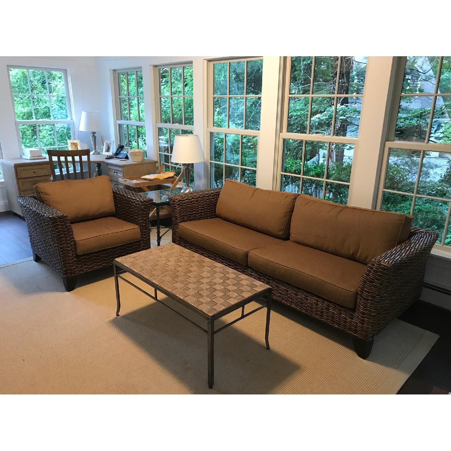 Pier 1 Indoor Outdoor/Patio Wicker Sofa + Chair - image-1