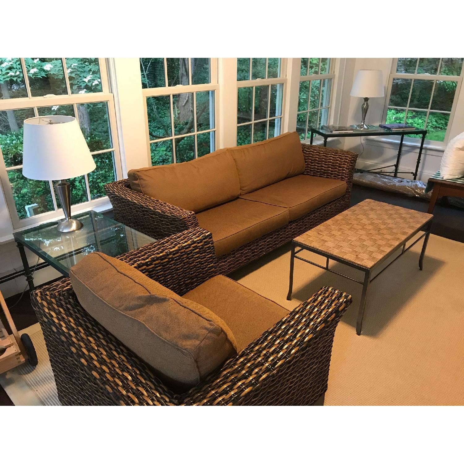 Pier 1 Indoor Outdoor/Patio Wicker Sofa + Chair - image-3