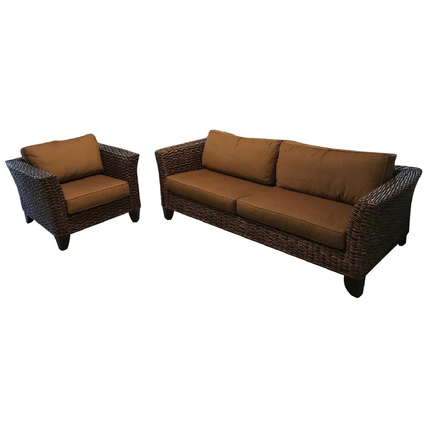 Pier 1 Indoor Outdoor/Patio Wicker Sofa + Chair - image-0