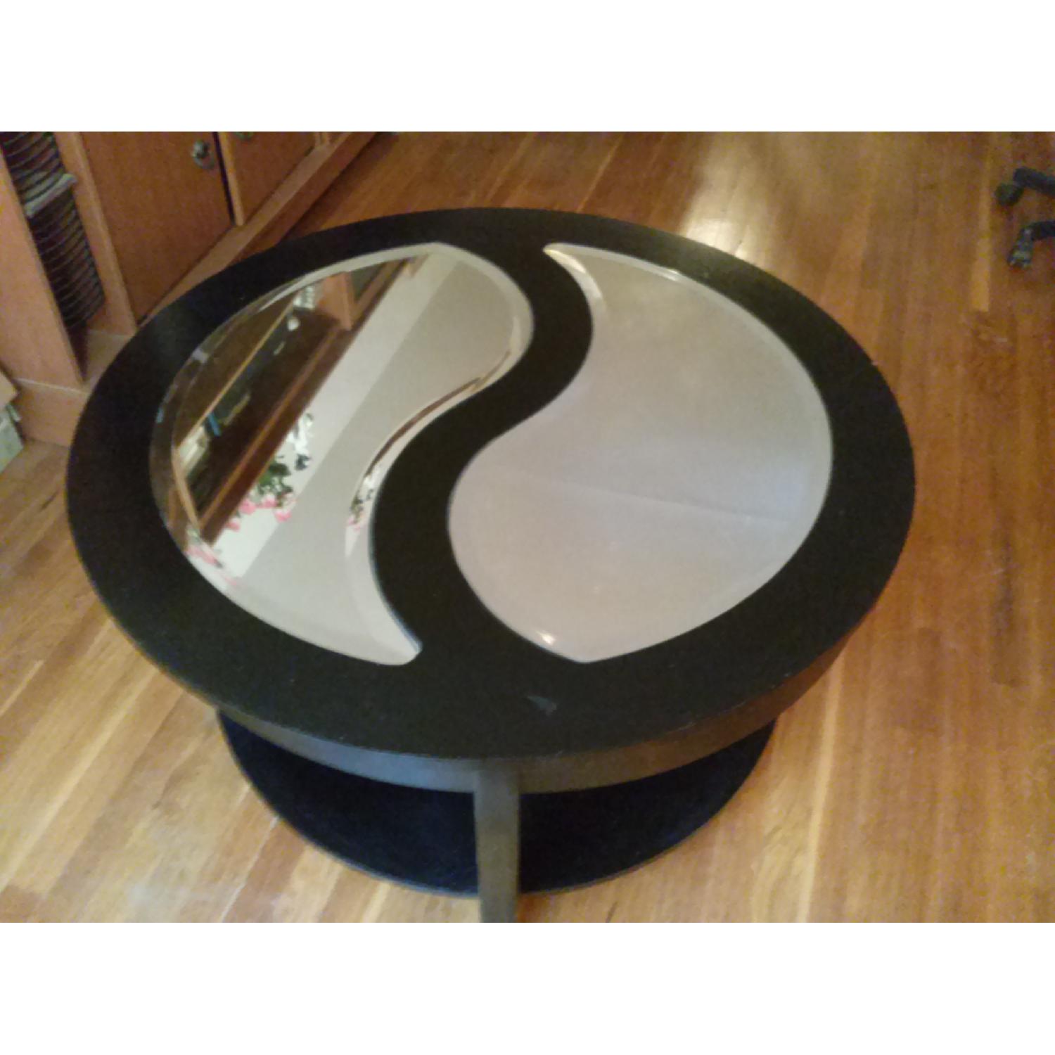 Black Ying Yang Coffee Table w/ Inlaid Mirror AptDeco
