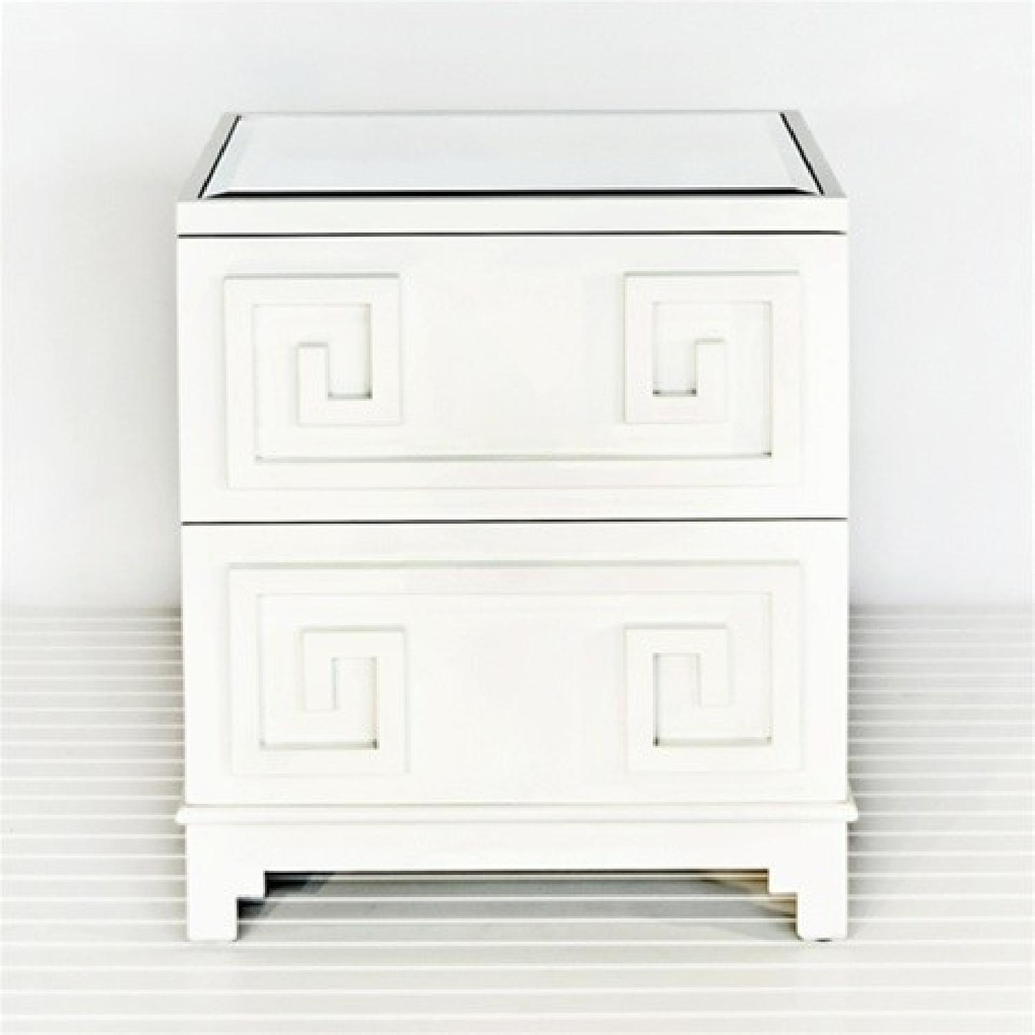 Worlds Away Pagoda White Lacquer Nightstand w/ Mirror Top - image-1