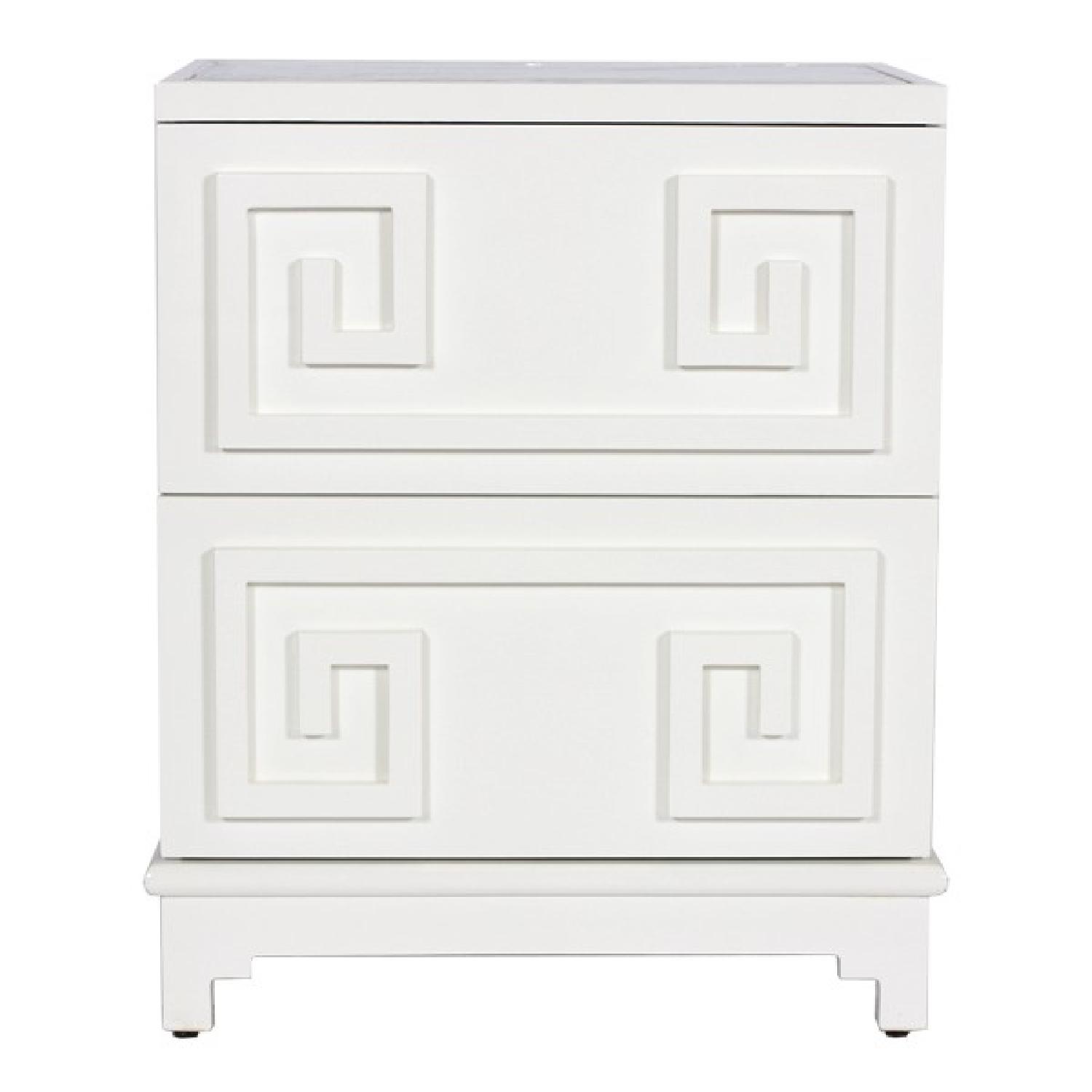 Worlds Away Pagoda White Lacquer Nightstand w/ Mirror Top - image-0