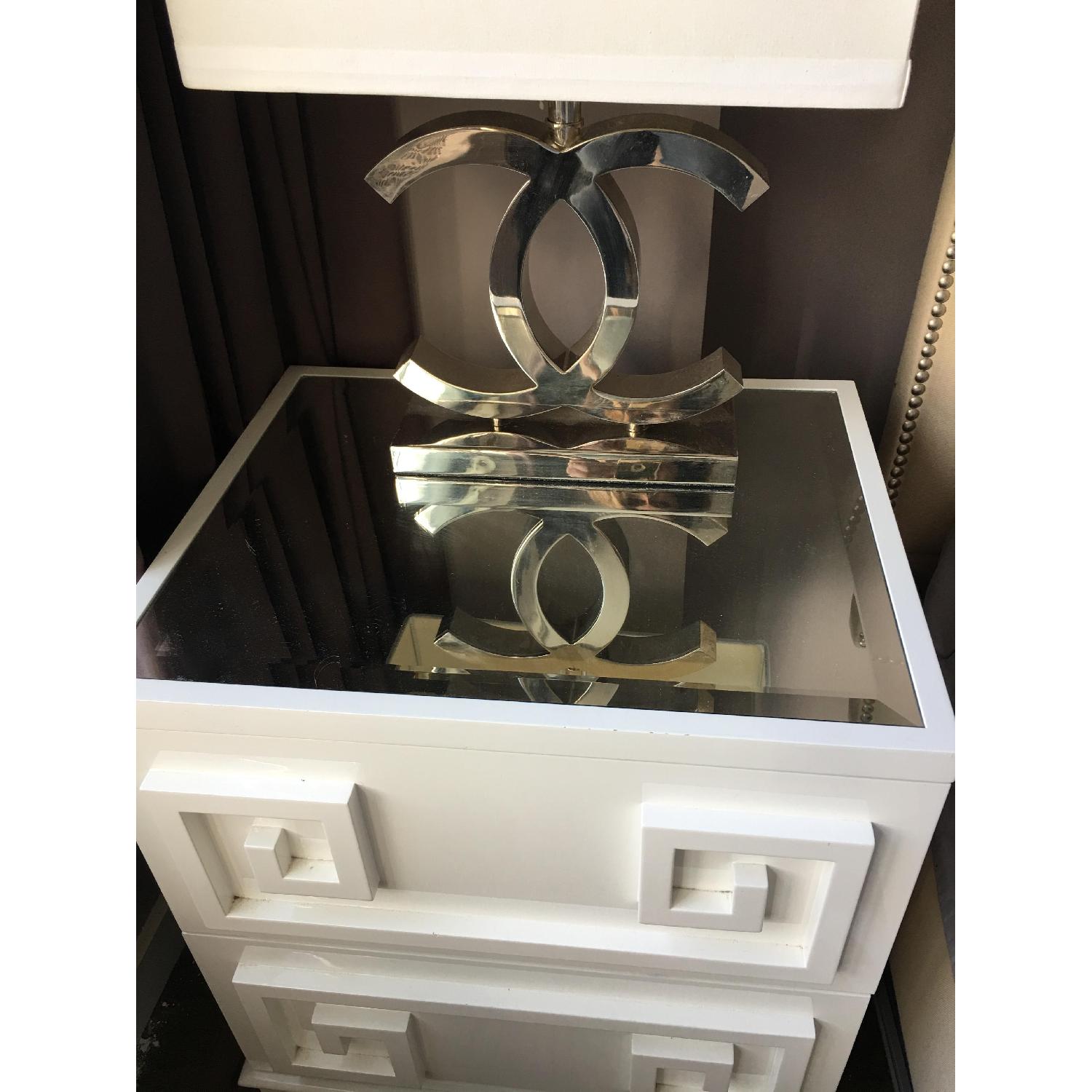 Worlds Away Pagoda White Lacquer Nightstand w/ Mirror Top - image-2