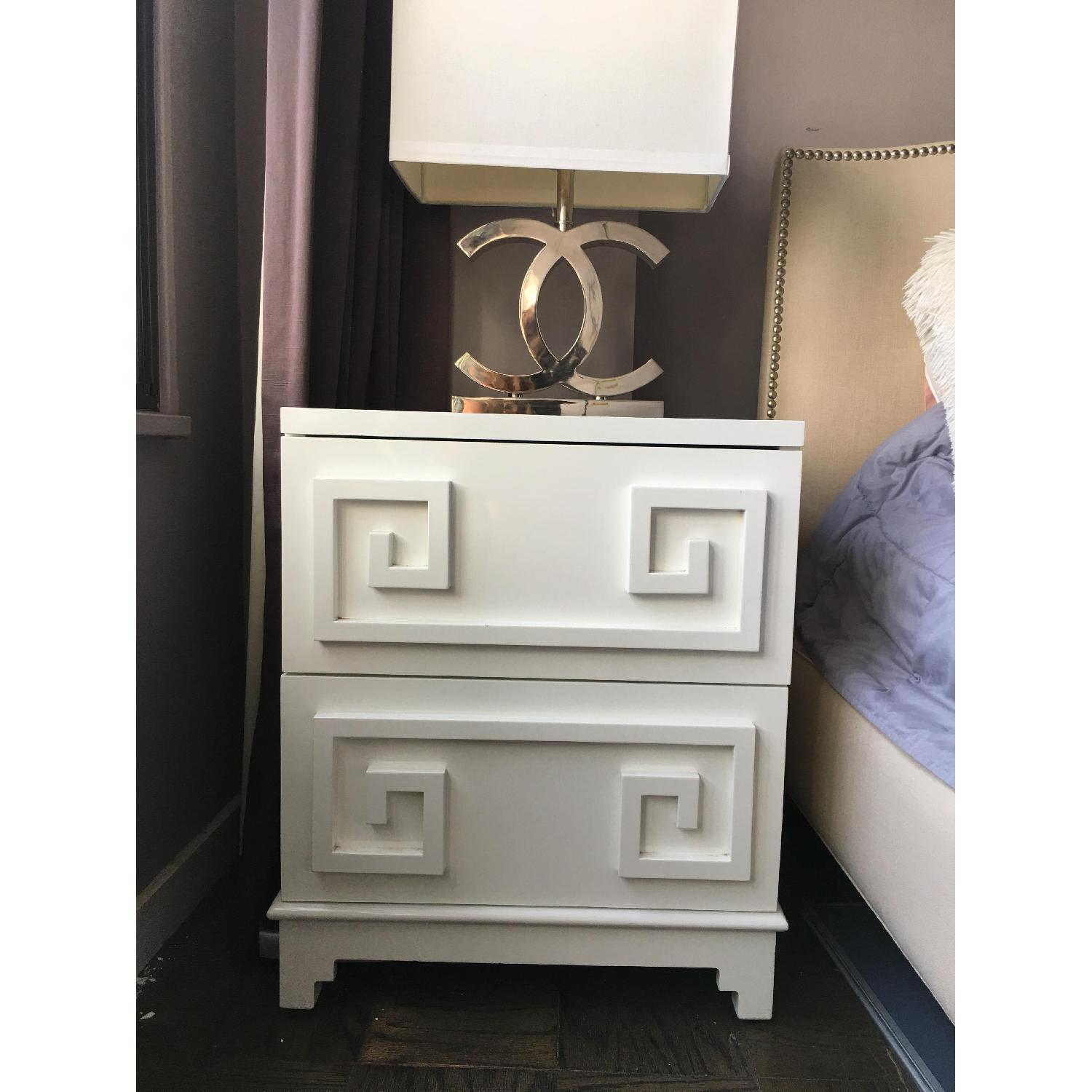 Worlds Away Pagoda White Lacquer Nightstand w/ Mirror Top - image-3