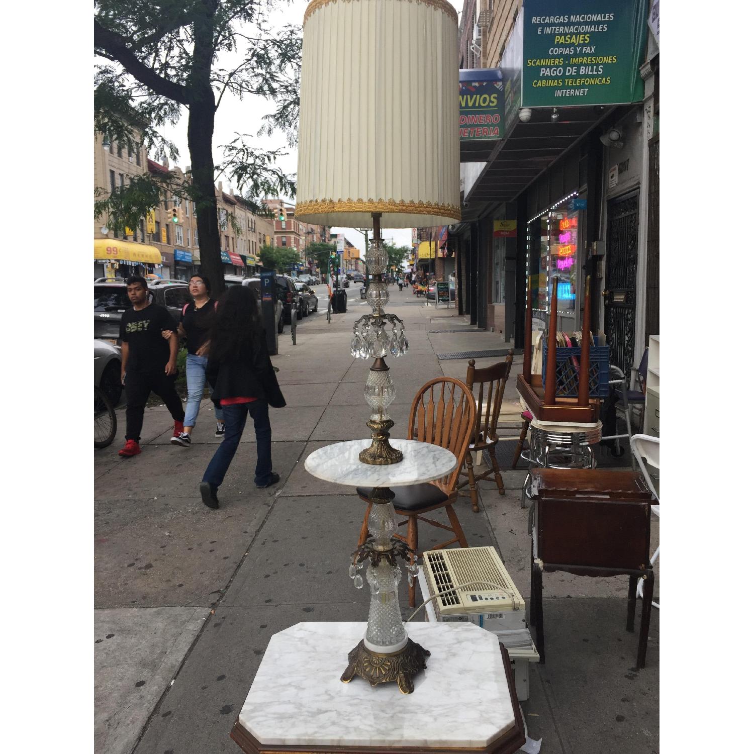 Vintage Brass & Cristal Floor Lamp w/ Marble Table - image-2