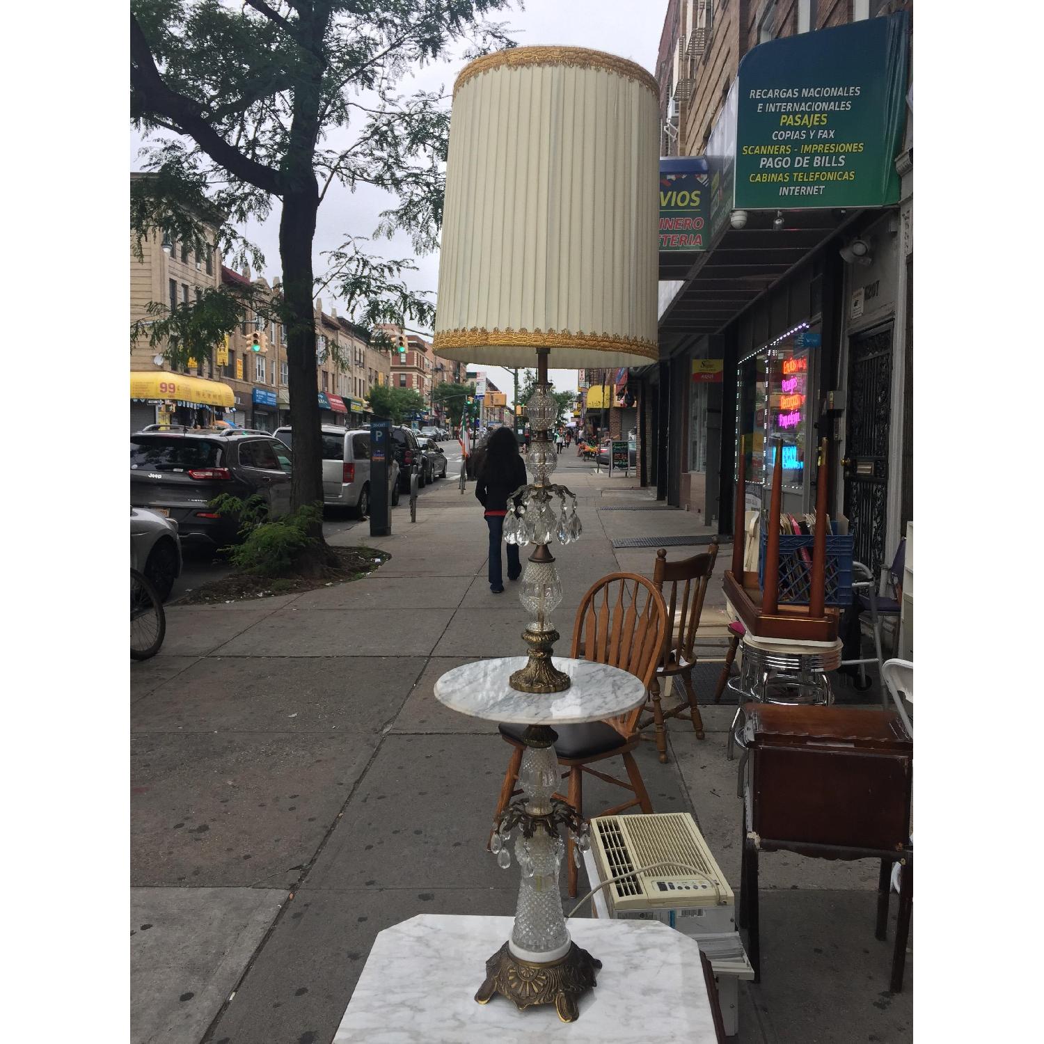 Vintage Brass & Cristal Floor Lamp w/ Marble Table - image-3