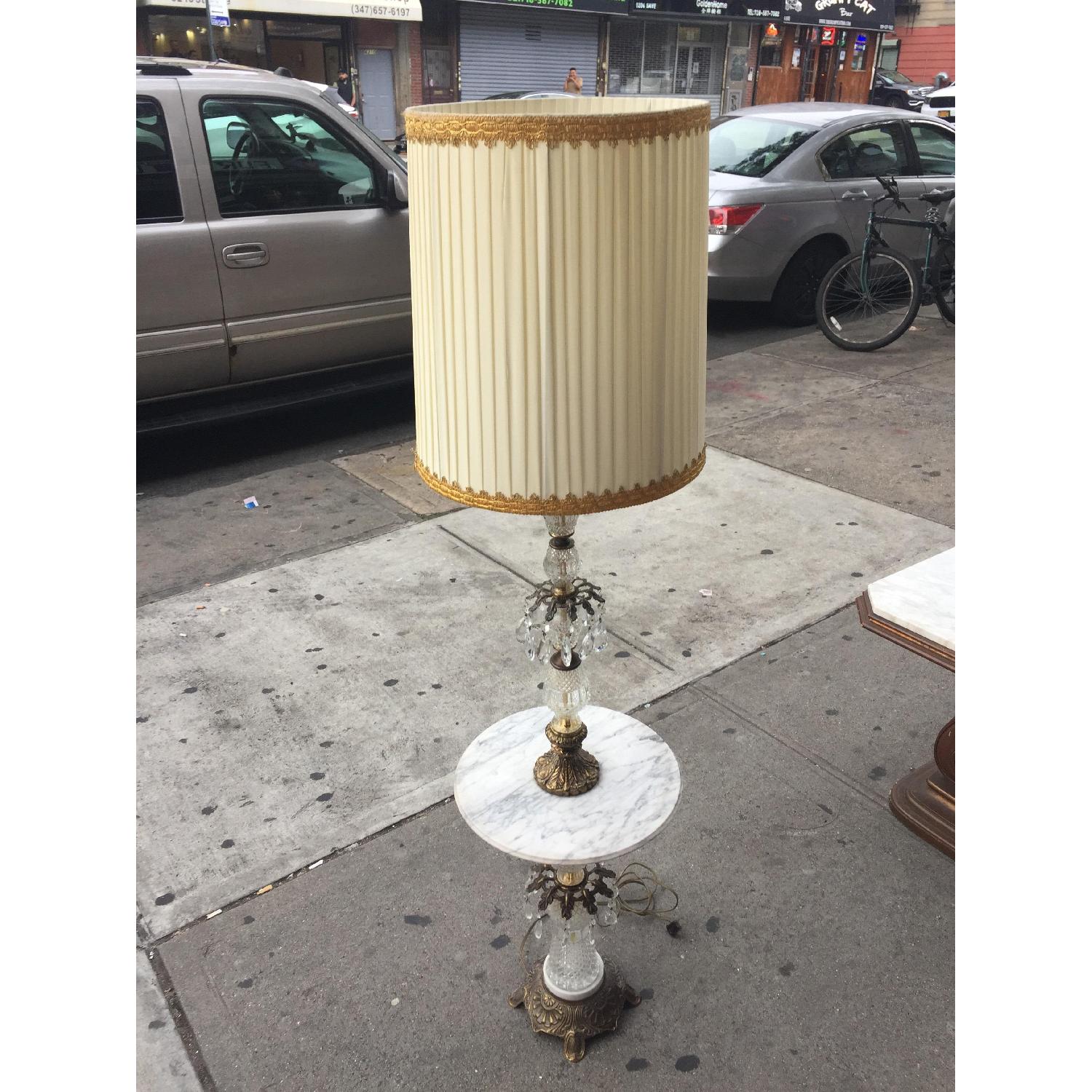 Vintage Brass & Cristal Floor Lamp w/ Marble Table - image-4