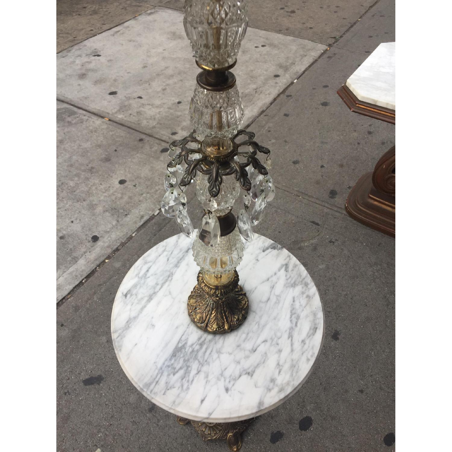 Vintage Brass & Cristal Floor Lamp w/ Marble Table - image-5
