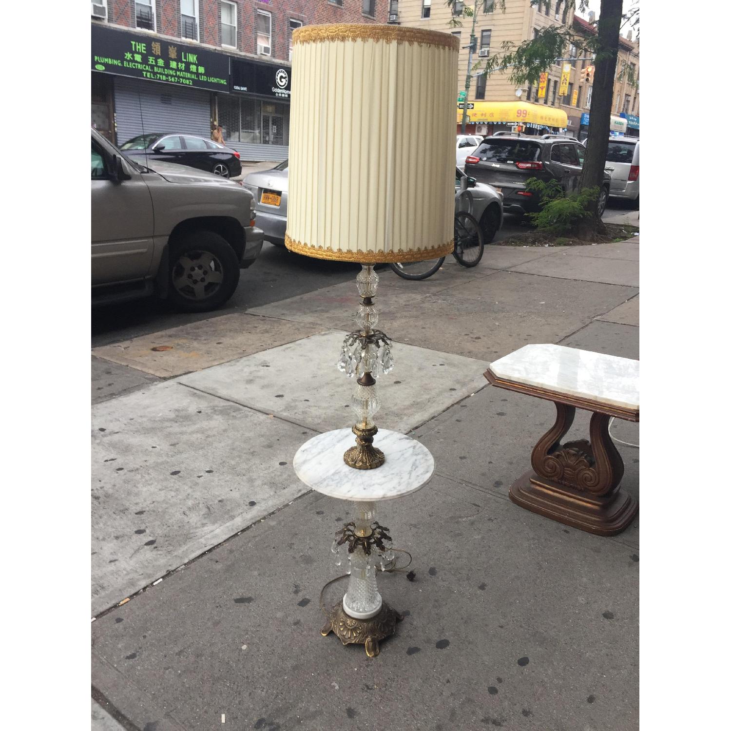 Vintage Brass & Cristal Floor Lamp w/ Marble Table - image-7