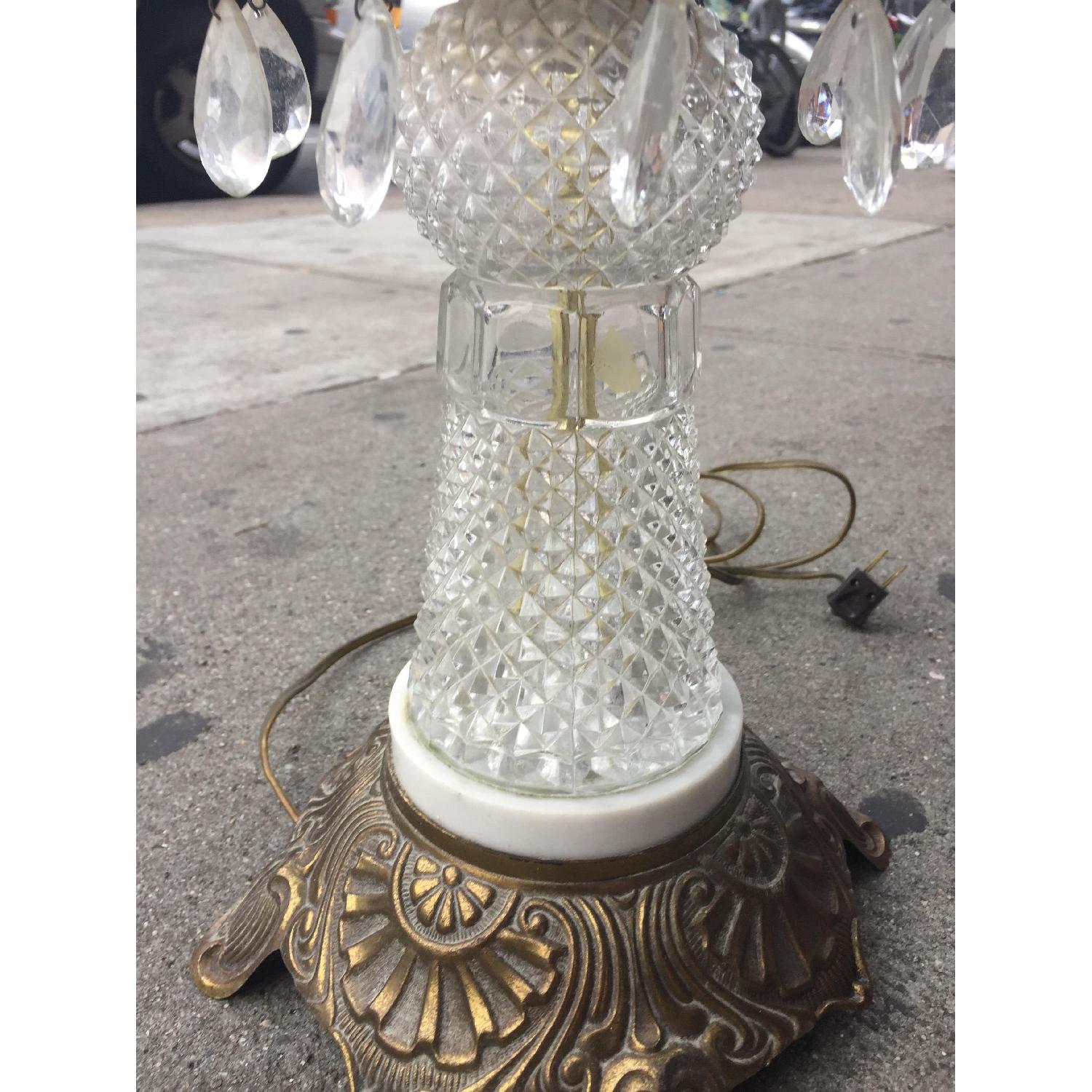Vintage Brass & Cristal Floor Lamp w/ Marble Table - image-20