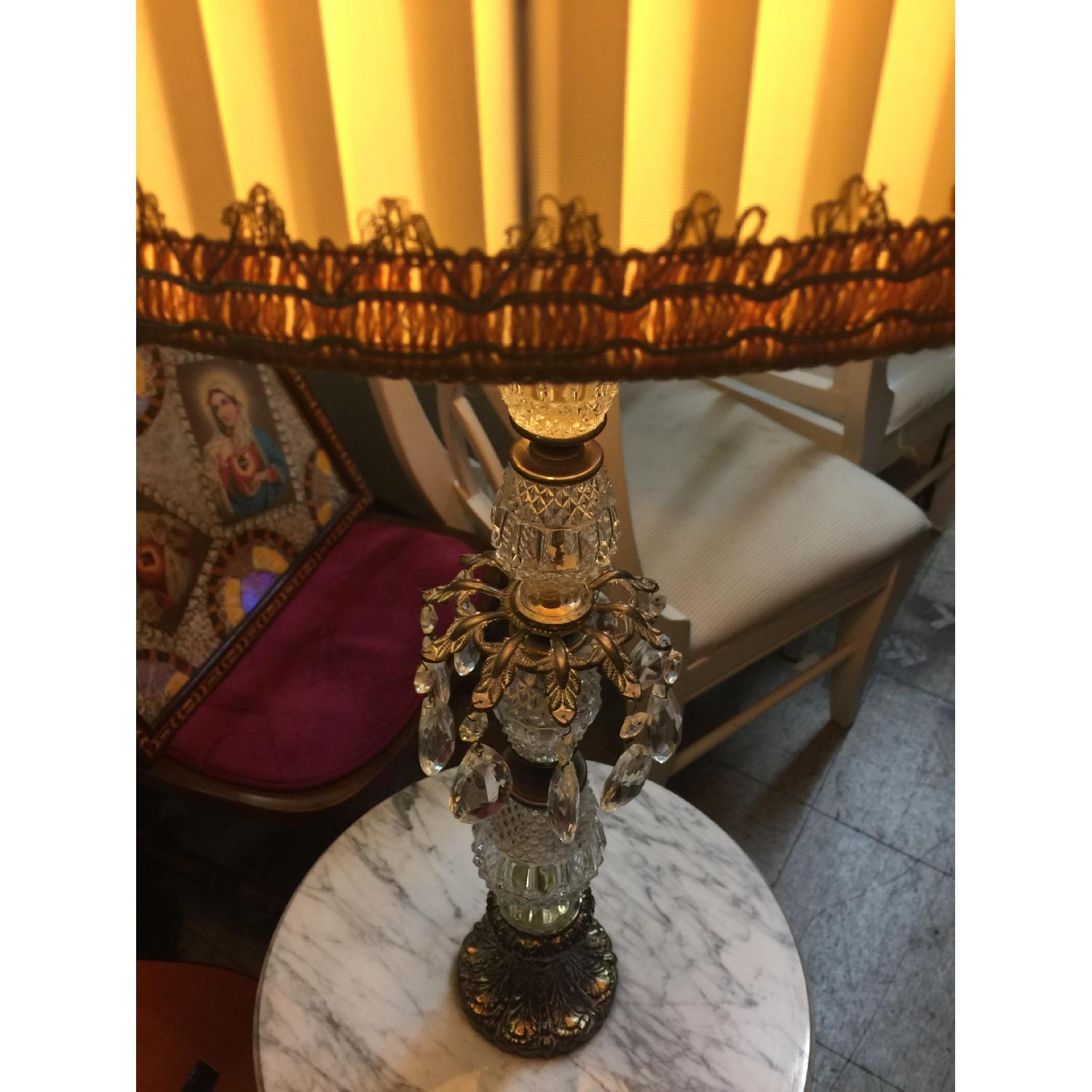 Vintage Brass & Cristal Floor Lamp w/ Marble Table - image-21