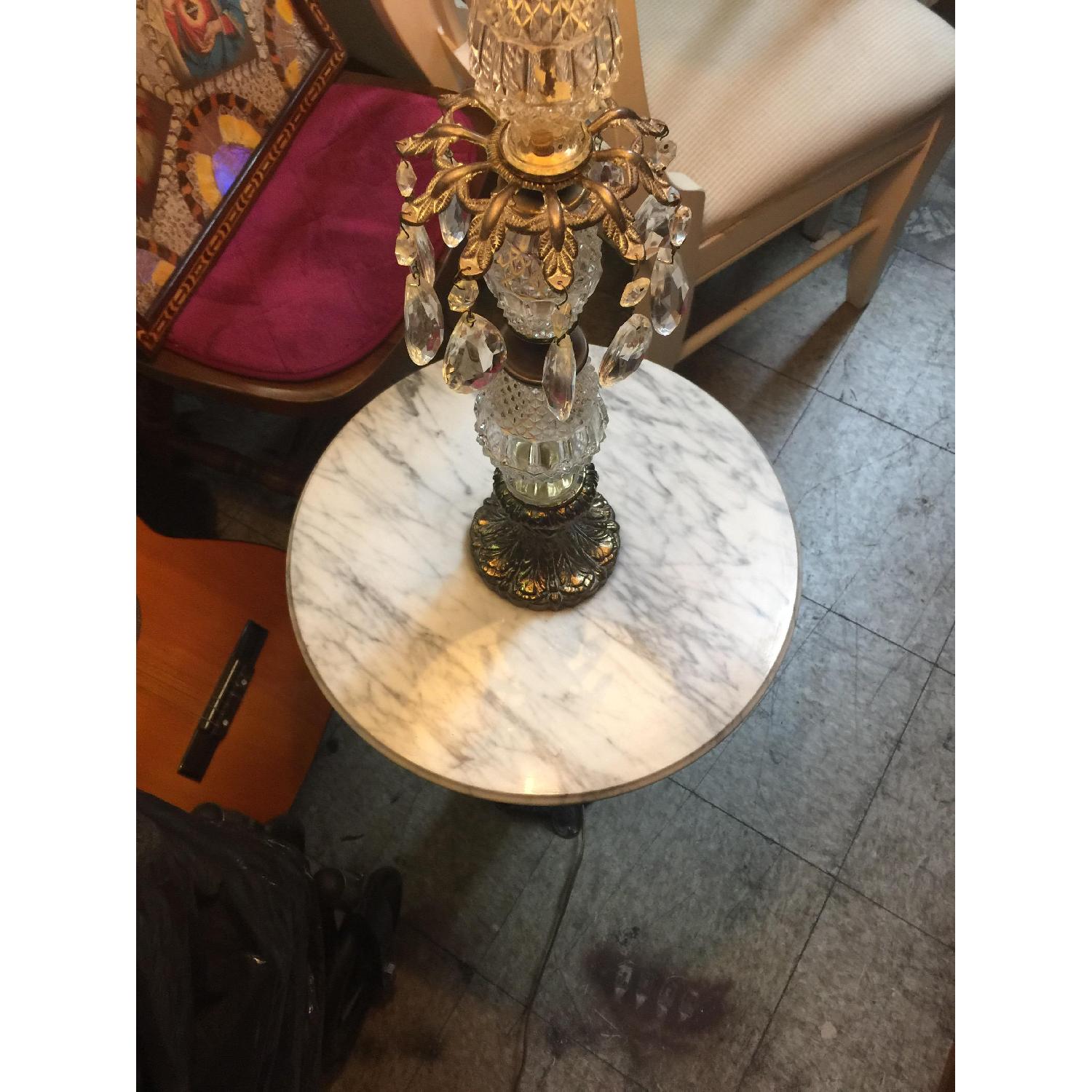Vintage Brass & Cristal Floor Lamp w/ Marble Table - image-22