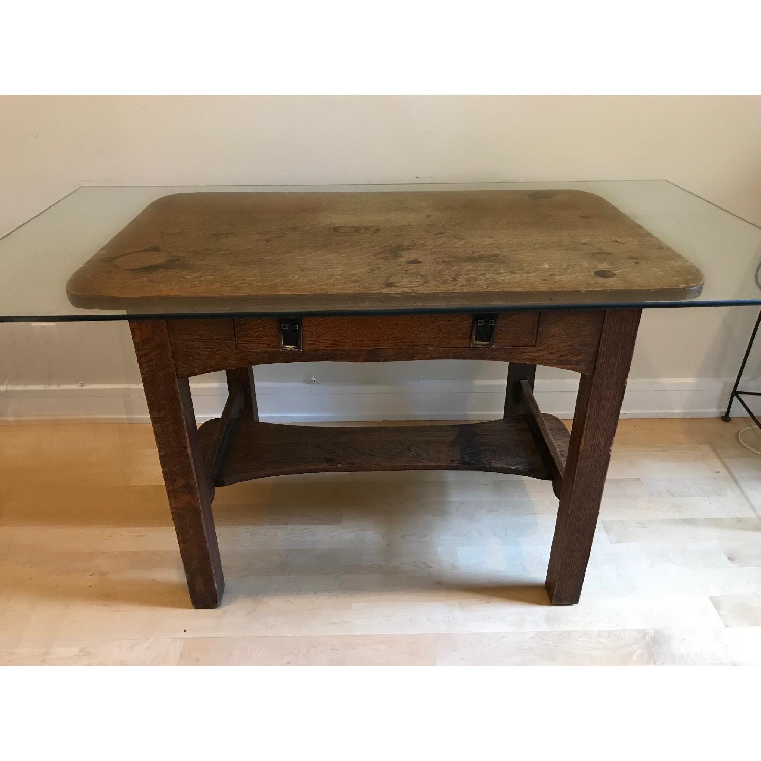 Antique Mission Style Glass Top Desk & Chair - image-2