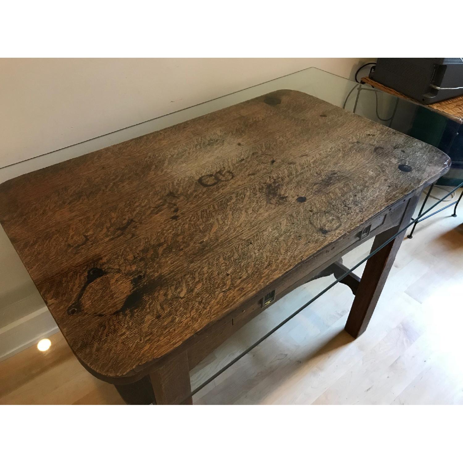 Antique Mission Style Glass Top Desk & Chair - image-3