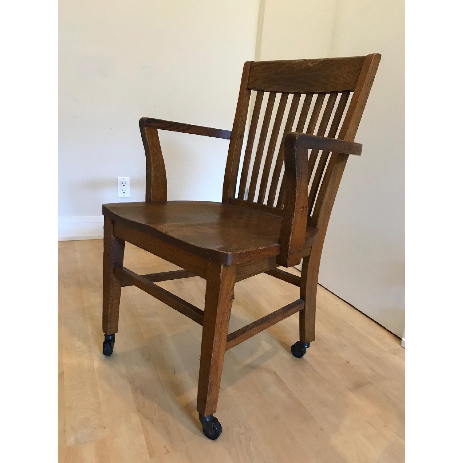 Antique Mission Style Glass Top Desk & Chair - image-4