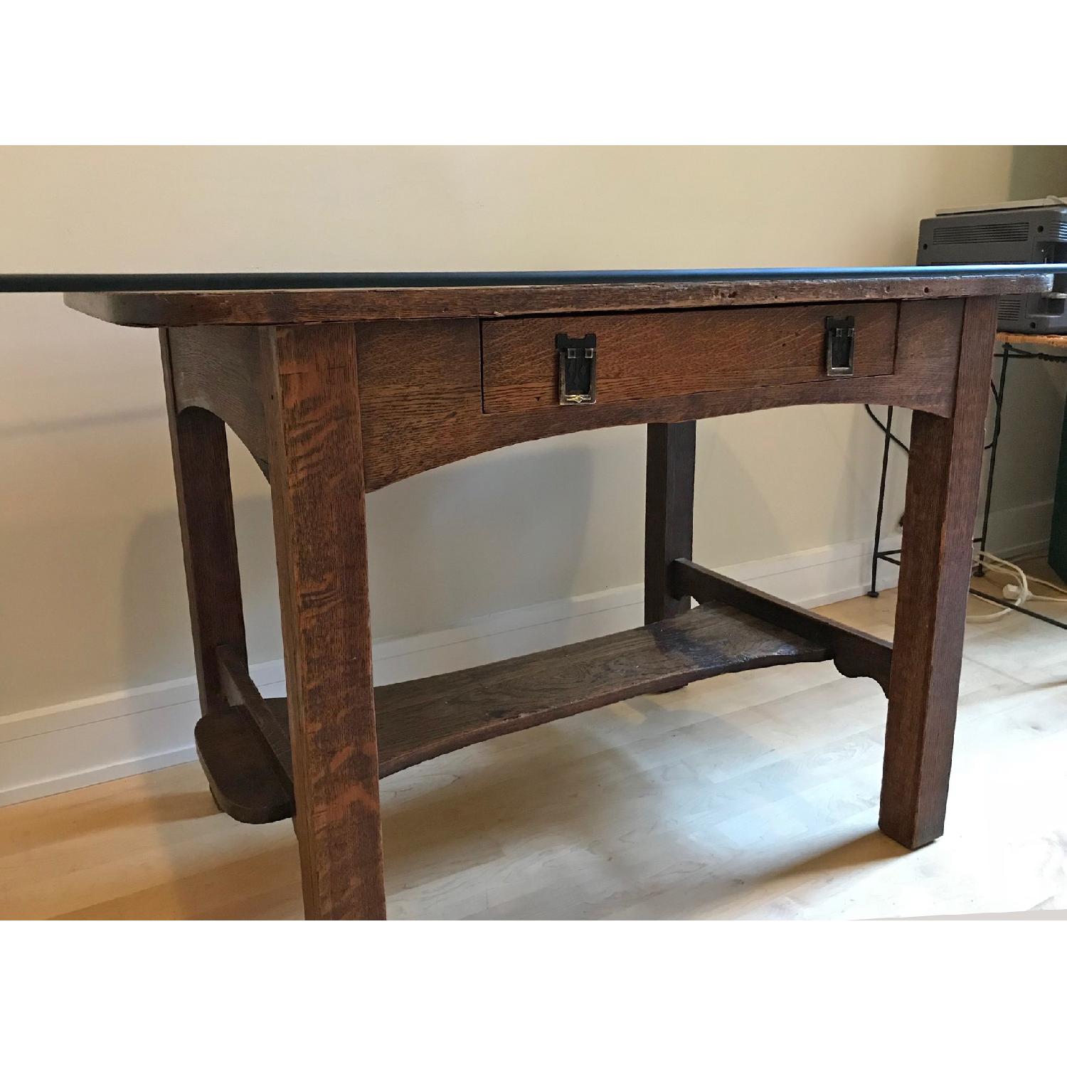 Antique Mission Style Glass Top Desk & Chair - image-5