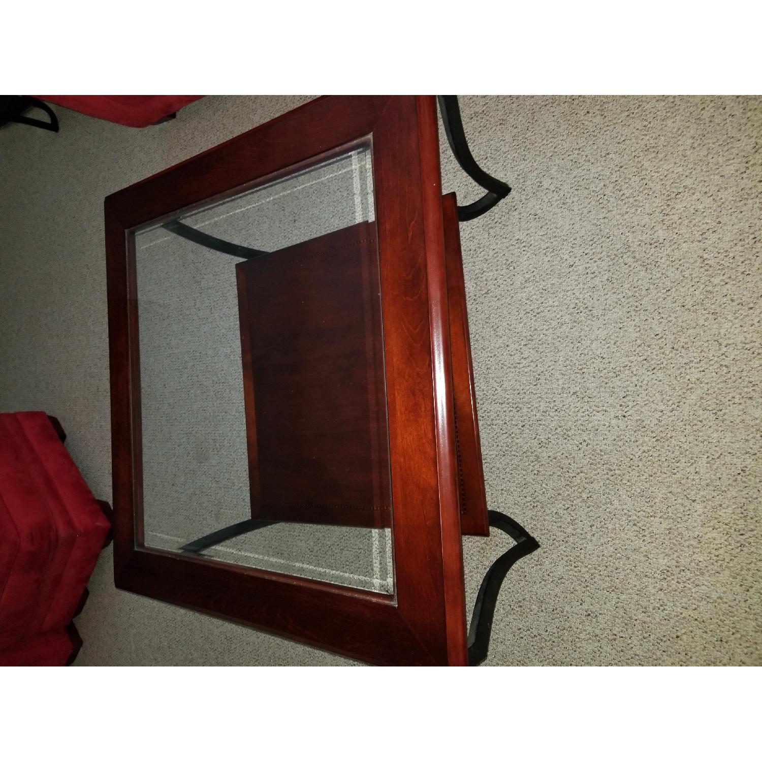 Wood Frame Glass Top Coffee Table + Matching End Table - image-1