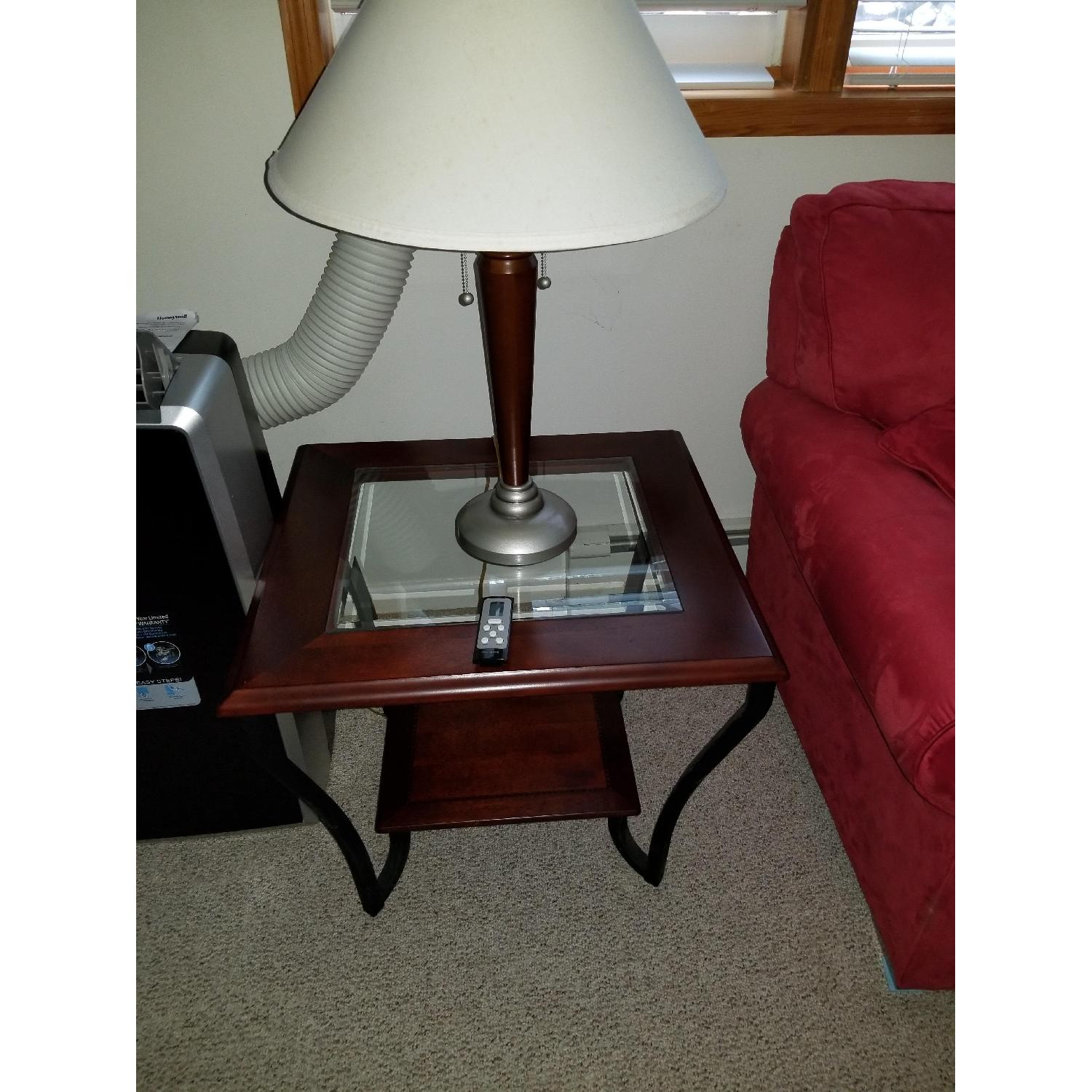 Wood Frame Glass Top Coffee Table + Matching End Table - image-2