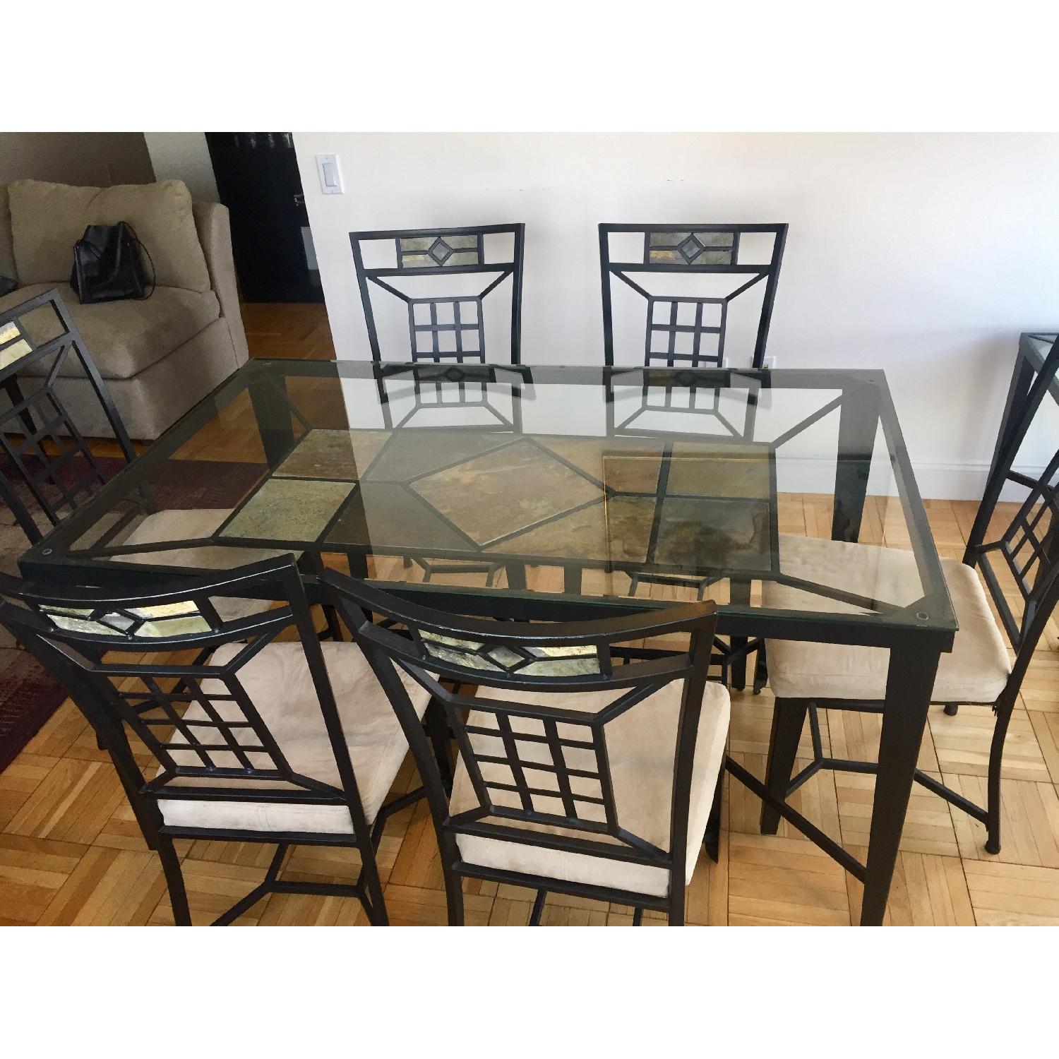 Glass & Stone Dining Table w/ 6 Chairs - image-2