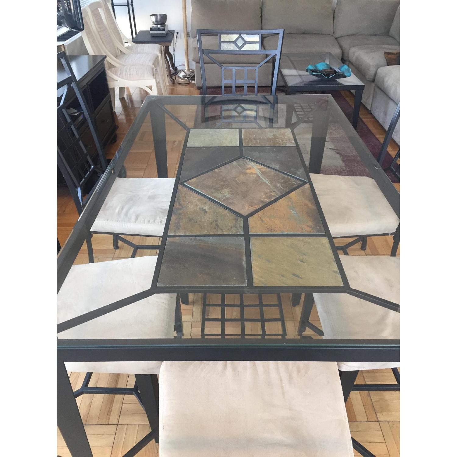 Glass & Stone Dining Table w/ 6 Chairs - image-4