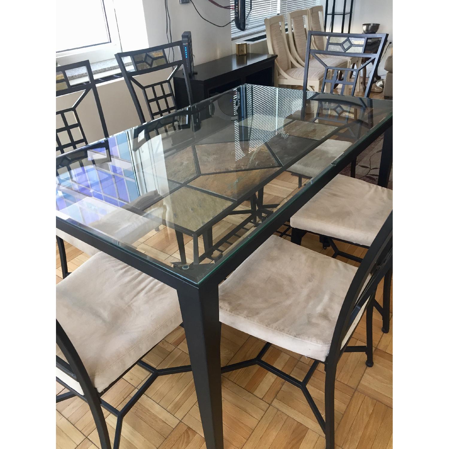 Glass & Stone Dining Table w/ 6 Chairs - image-5